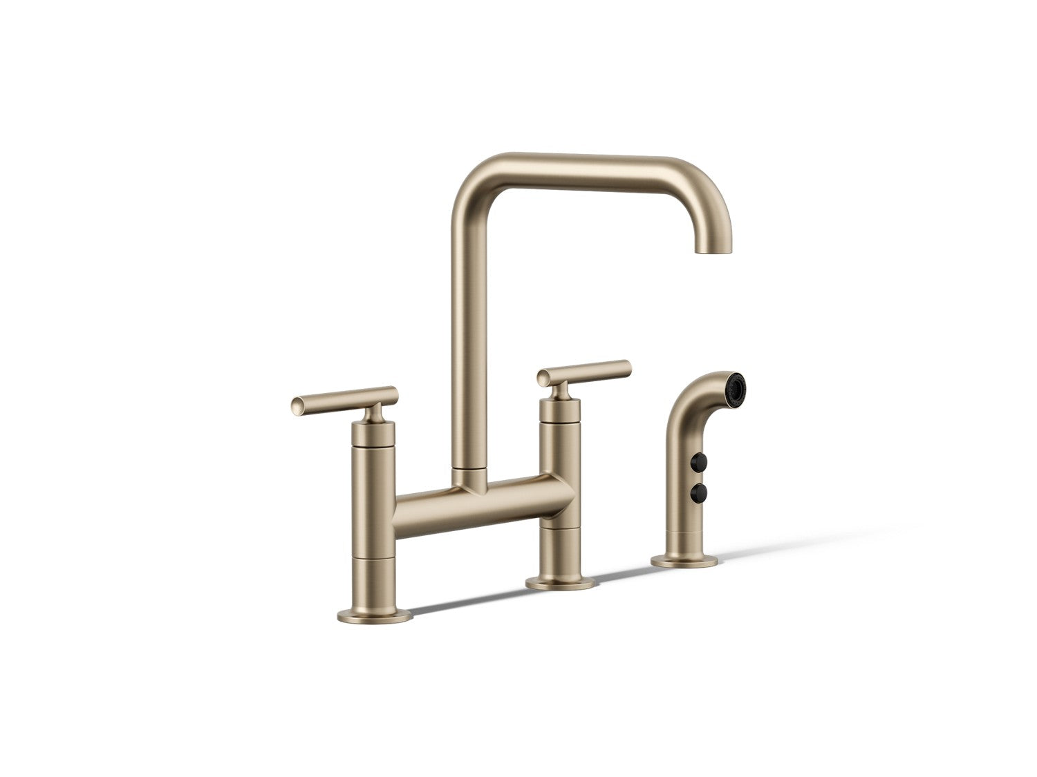 Kohler Purist — Mezcladora de Cocina tipo Puente con Rociador Lateral — Bronce Cepillado Vibrant