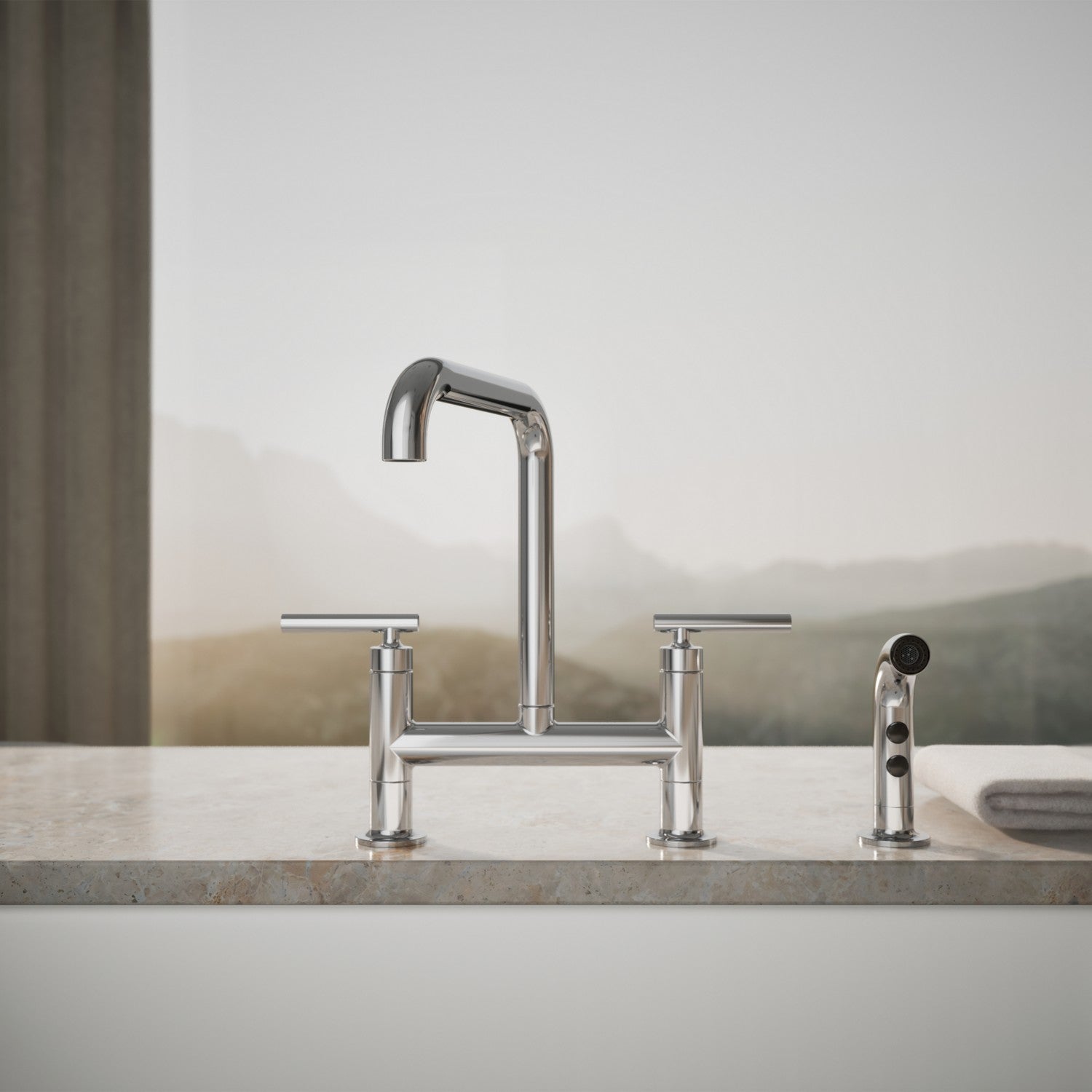 Kohler Purist — Mezcladora de Cocina tipo Puente con Rociador Lateral — Ambientación 1