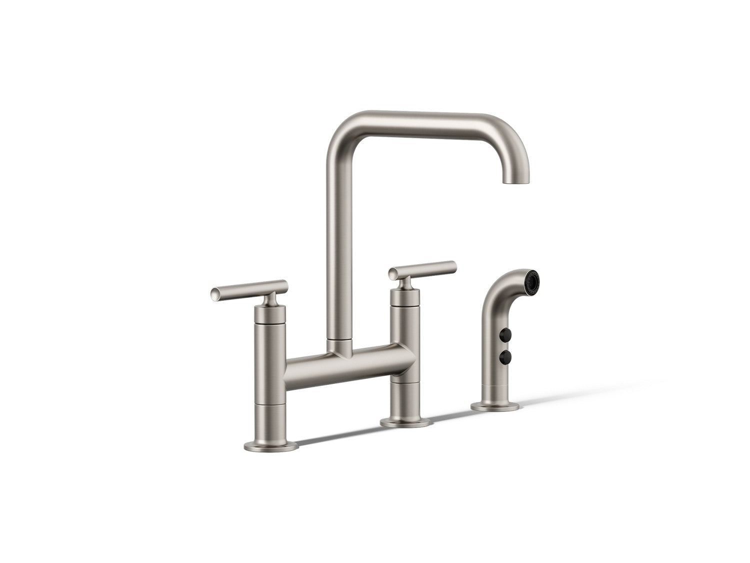 Kohler Purist — Mezcladora de Cocina tipo Puente con Rociador Lateral — Acero Inoxidable Vibrant