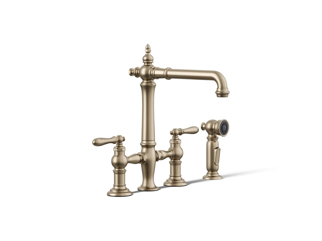 Kohler Artifacts — Mezcladora de Cocina tipo Puente con Rociador Lateral — Bronce Cepillado Vibrant