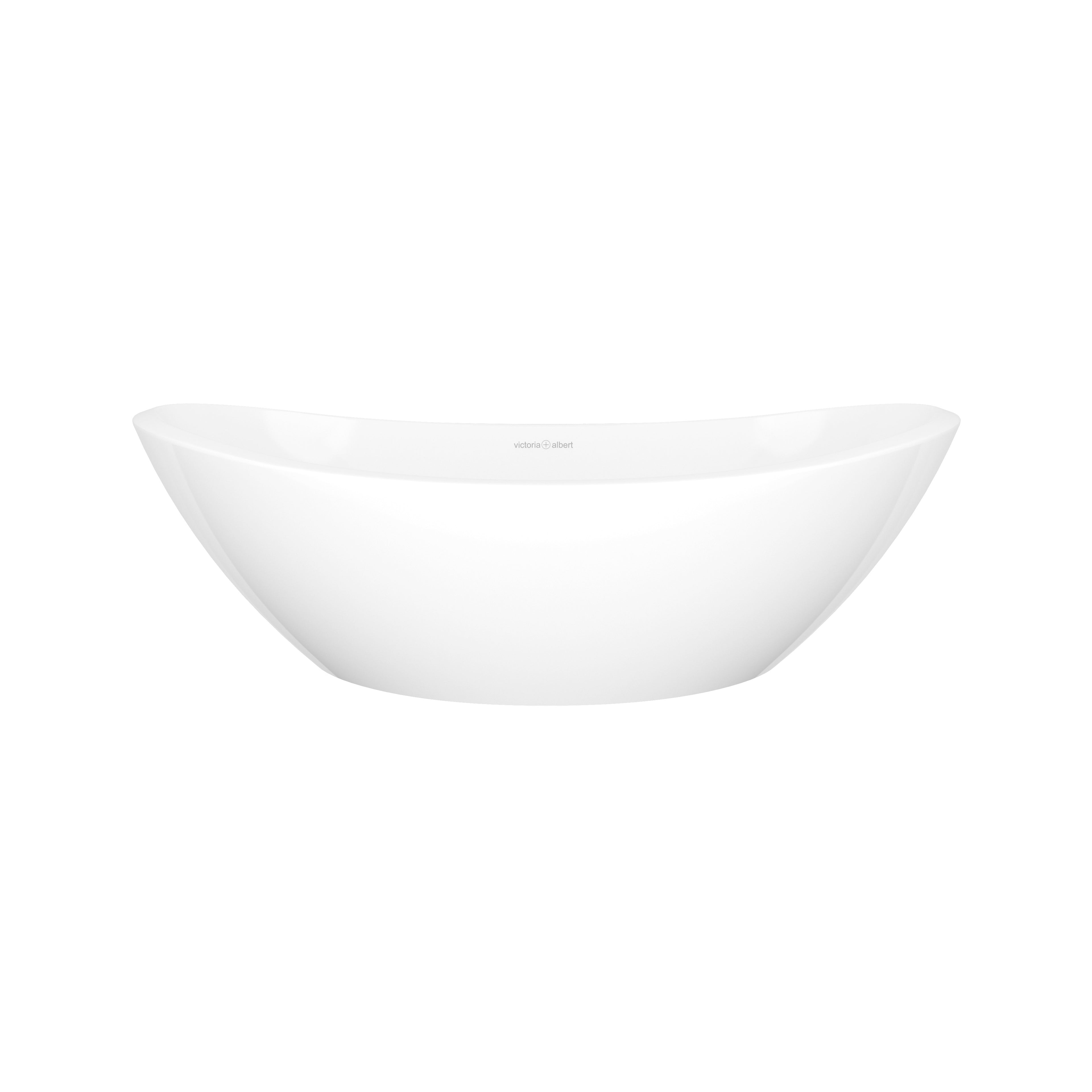 Lavabo Amalfi de Victoria + Albert en piedra volcánica blanca, vista en ángulo sobre fondo blanco (56 × 33 cm)