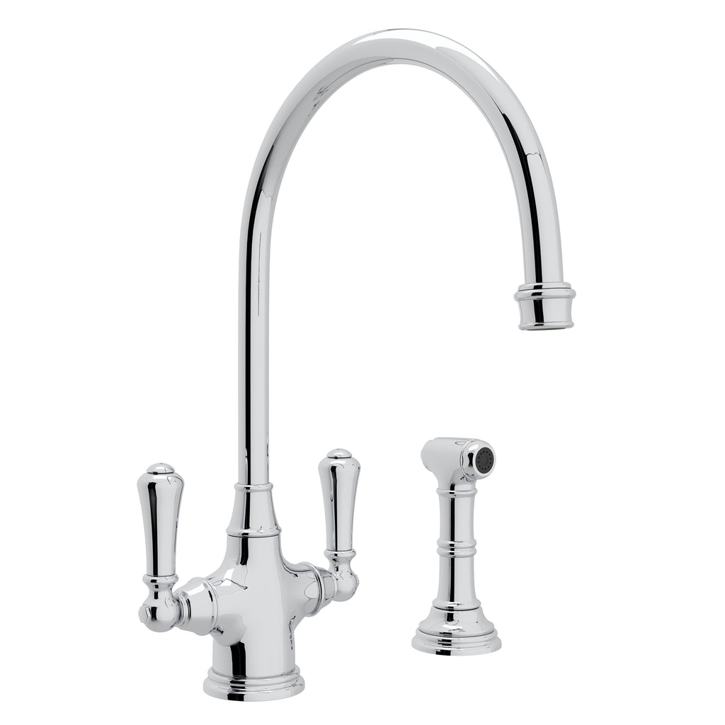 Rohl Georgian Era Mezcladora de Cocina de Dos Manijas con Aspersor Lateral - Palanca de Metal - Cromo Pulido