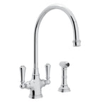 Rohl Georgian Era Mezcladora de Cocina de Dos Manijas con Aspersor Lateral - Palanca de Metal - Cromo Pulido