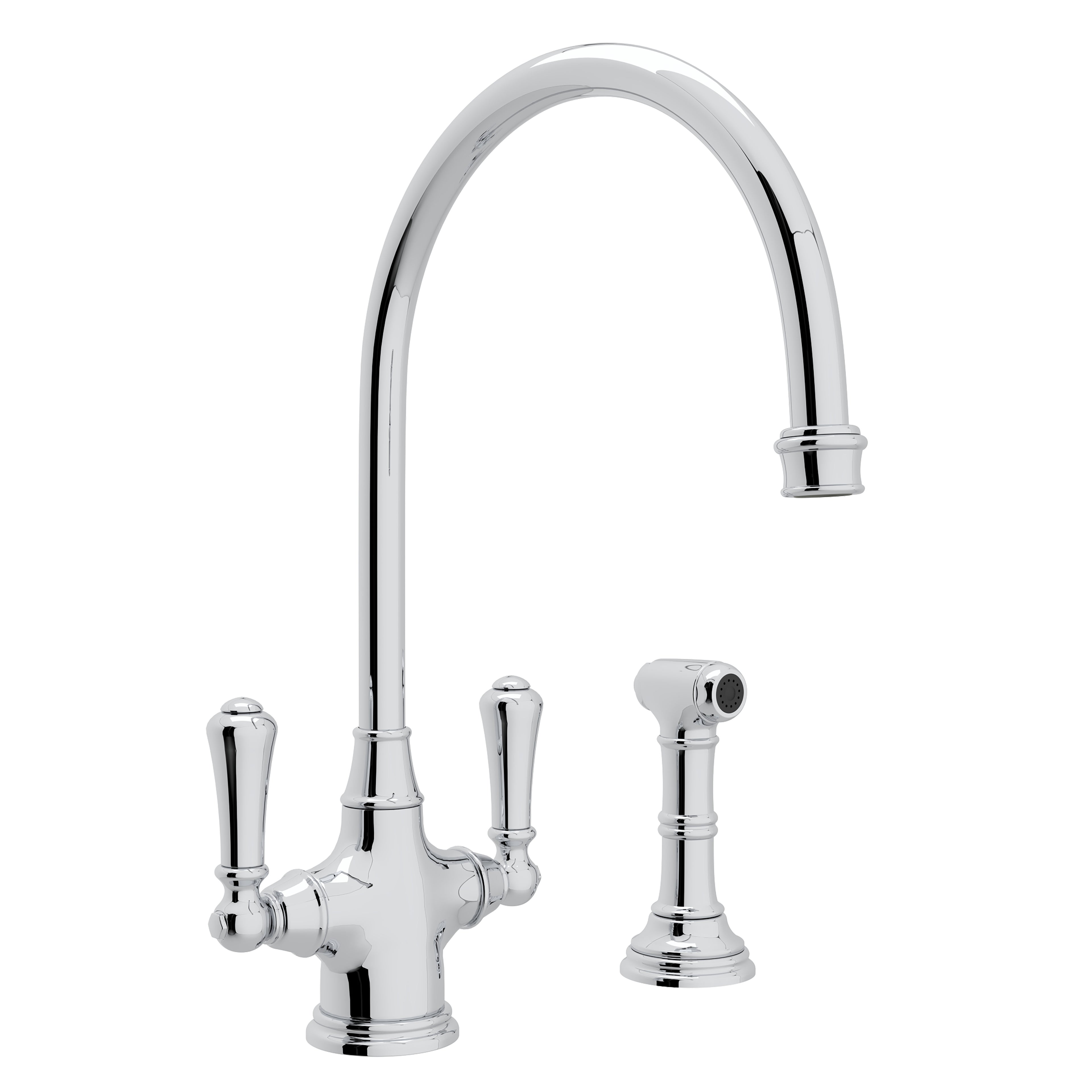 Rohl Georgian Era Mezcladora de Cocina de Dos Manijas con Aspersor Lateral - Palanca de Metal - Cromo Pulido