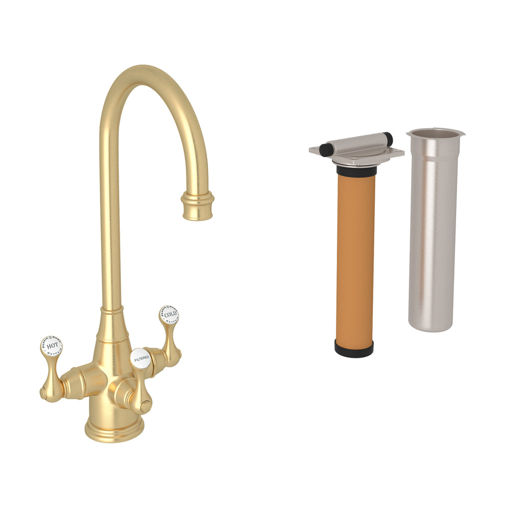 Rohl Georgian Era Kit de Mezcladora Filtradora de Bar y Preparación de Tres Manijas - Oro Inglés Satinado