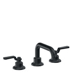 California Faucets Descanso Works 8" Llave de Lavabo de 3 Orificios para Cubierta, con Dos Manerales - Pico Quad Bajo - Carbón