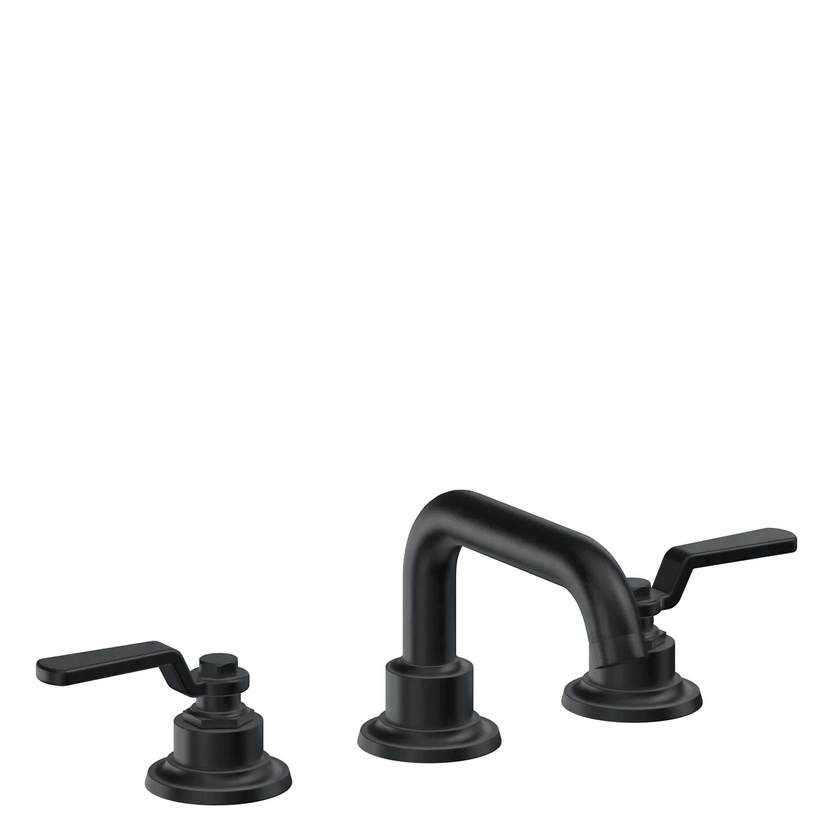 California Faucets Descanso Works 8" Llave de Lavabo de 3 Orificios para Cubierta, con Dos Manerales - Pico Quad Bajo - Carbón
