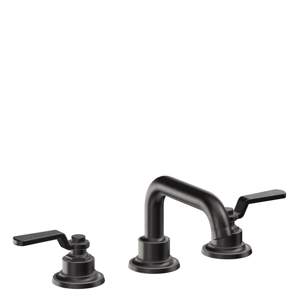 California Faucets Descanso Works 8" Llave de Lavabo de 3 Orificios para Cubierta, con Dos Manerales - Pico Quad Bajo - Negro Mate