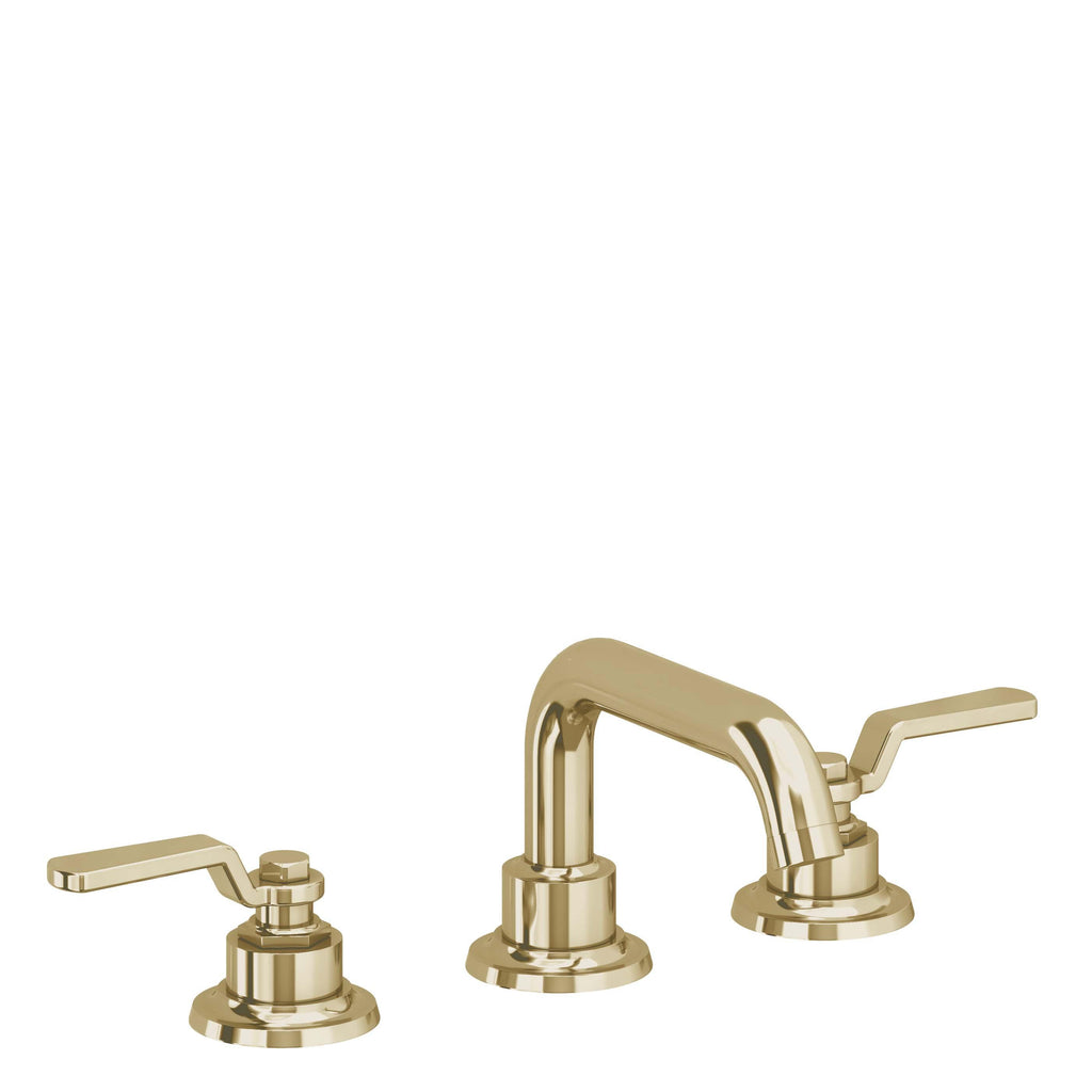 California Faucets Descanso Works 8" Llave de Lavabo de 3 Orificios para Cubierta, con Dos Manerales - Pico Quad Bajo - Latón Pulido