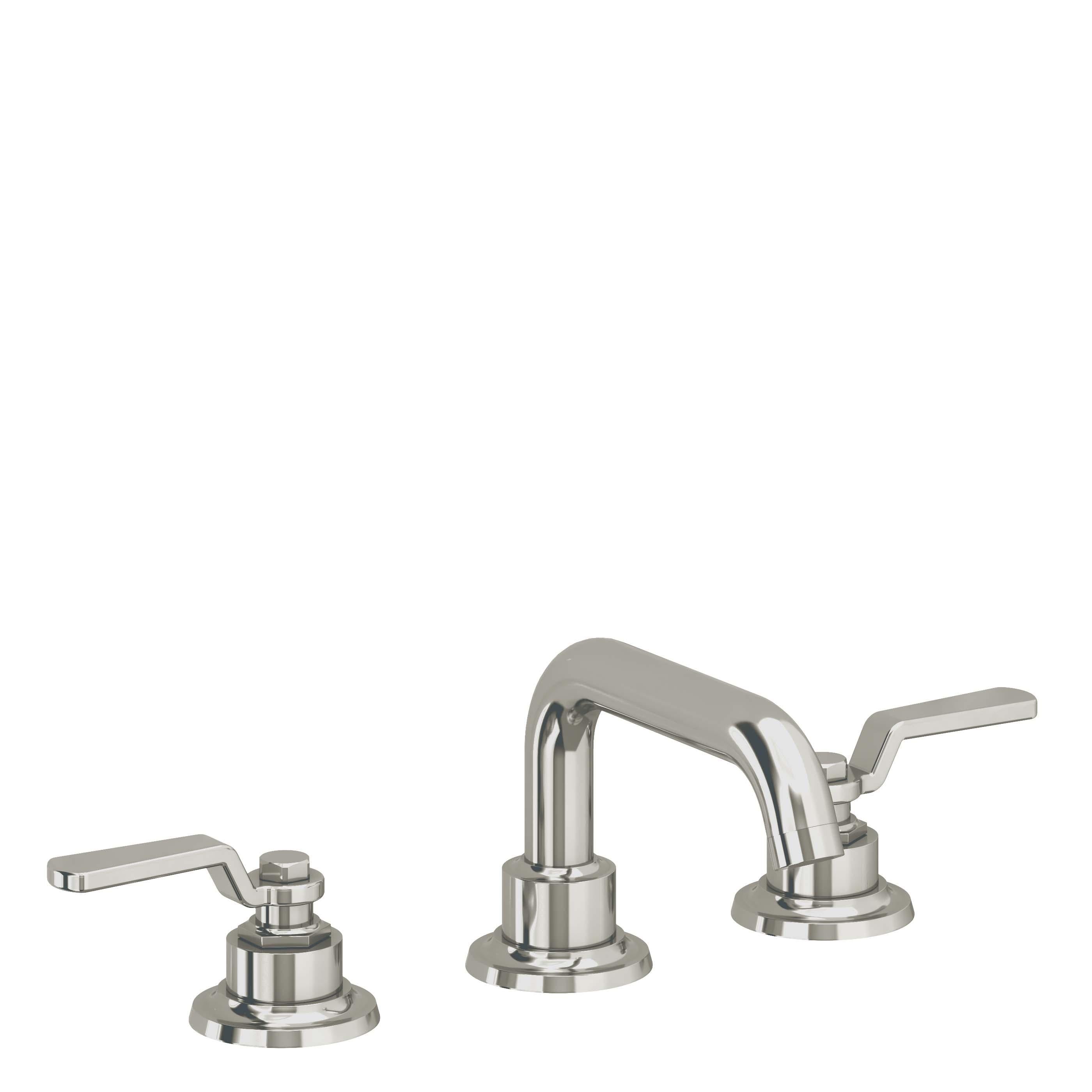 California Faucets Descanso Works 8" Llave de Lavabo de 3 Orificios para Cubierta, con Dos Manerales - Pico Quad Bajo - Níquel Pulido