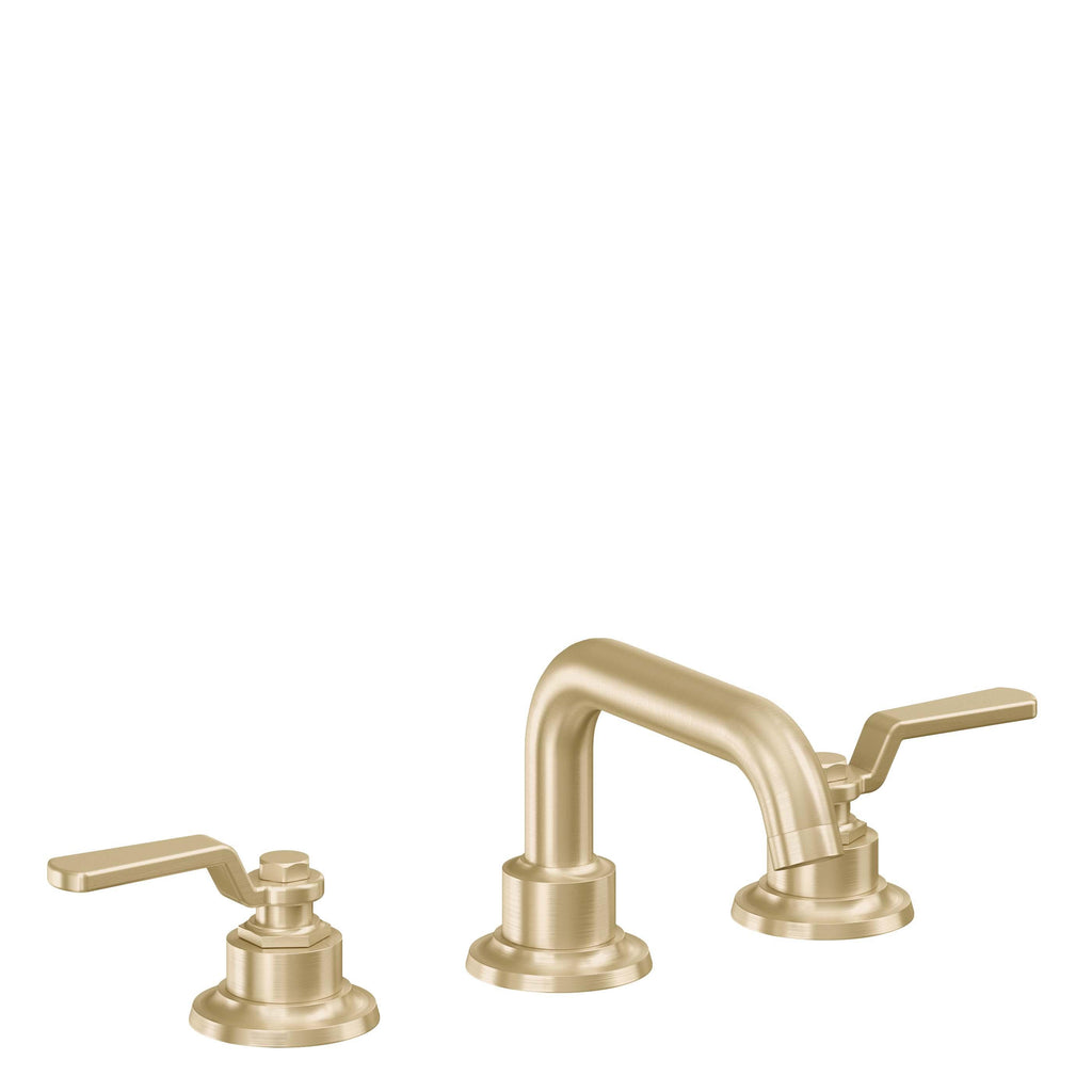 California Faucets Descanso Works 8" Llave de Lavabo de 3 Orificios para Cubierta, con Dos Manerales - Pico Quad Bajo - Latón Satinado
