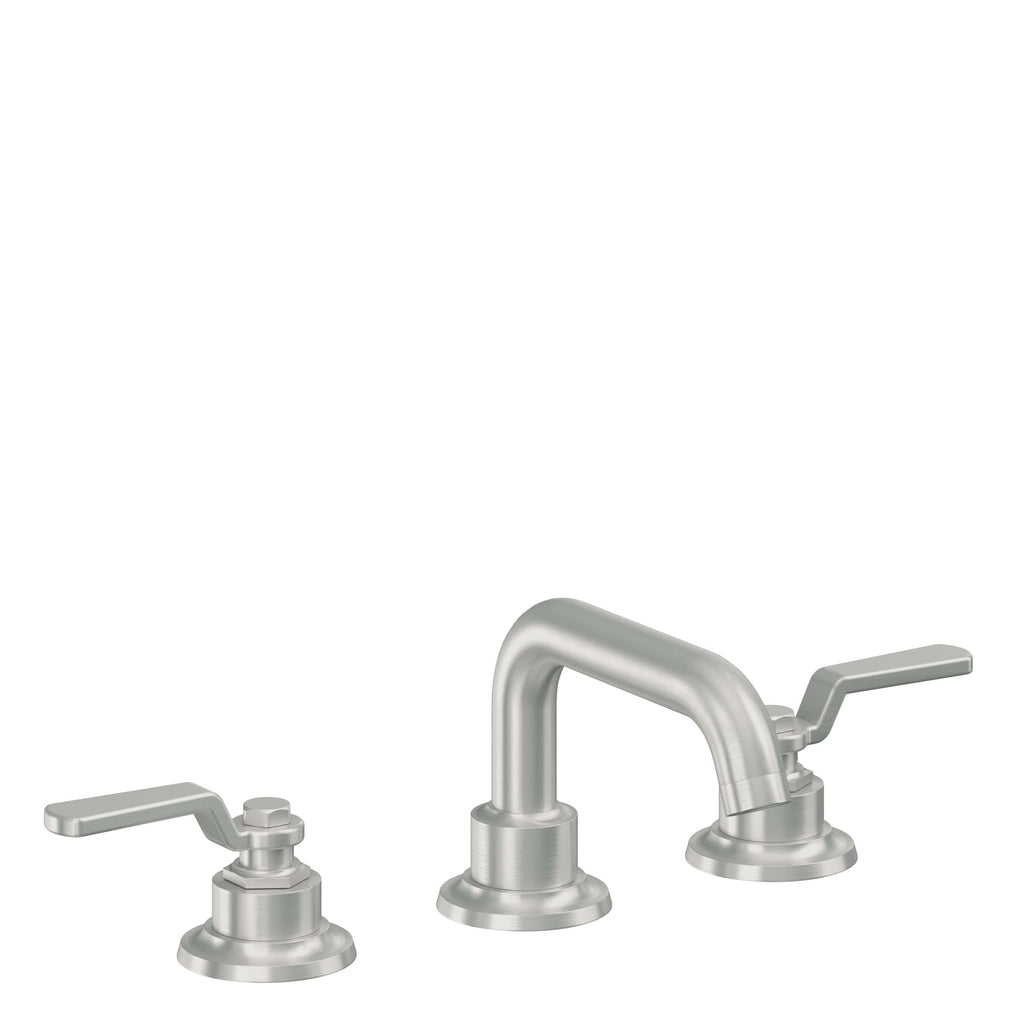 California Faucets Descanso Works 8" Llave de Lavabo de 3 Orificios para Cubierta, con Dos Manerales - Pico Quad Bajo - Cromo Satinado