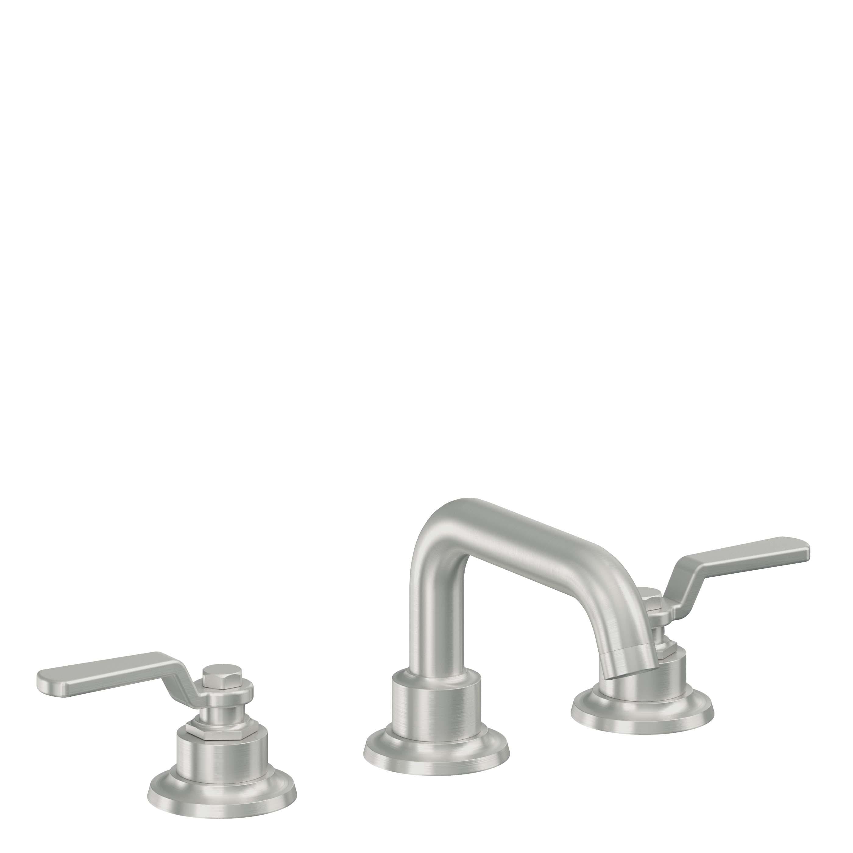 California Faucets Descanso Works 8" Llave de Lavabo de 3 Orificios para Cubierta, con Dos Manerales - Pico Quad Bajo - Cromo Satinado