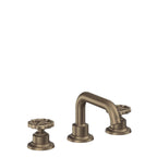 California Faucets Descanso Works 8" Llave de Lavabo de 3 Orificios para Cubierta, con Dos Manerales - Pico Quad Bajo - Latón Antiguo Mate