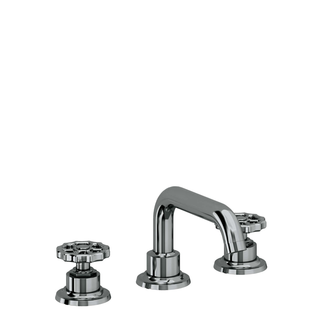 California Faucets Descanso Works 8" Llave de Lavabo de 3 Orificios para Cubierta, con Dos Manerales - Pico Quad Bajo - Níquel Negro