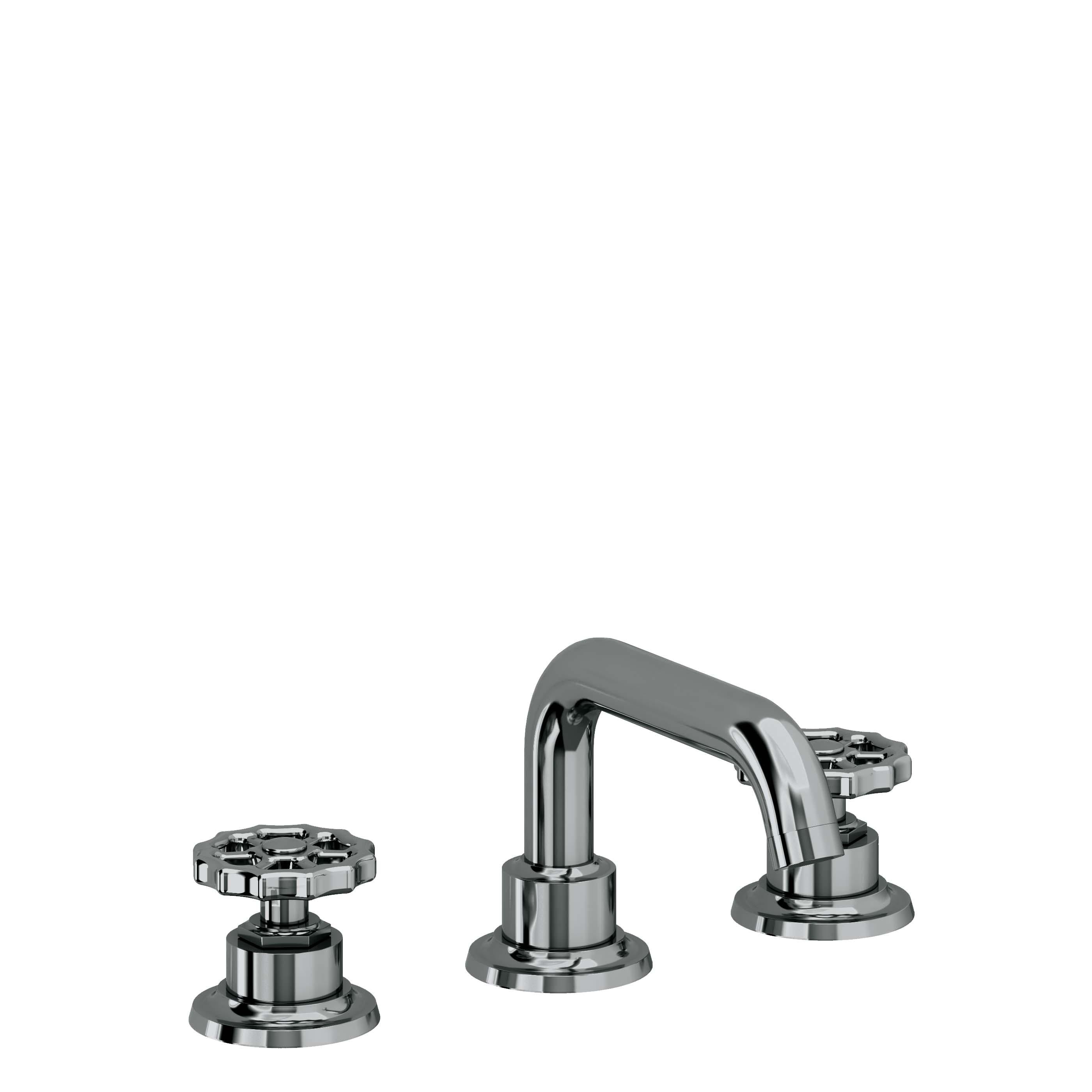 California Faucets Descanso Works 8" Llave de Lavabo de 3 Orificios para Cubierta, con Dos Manerales - Pico Quad Bajo - Níquel Negro