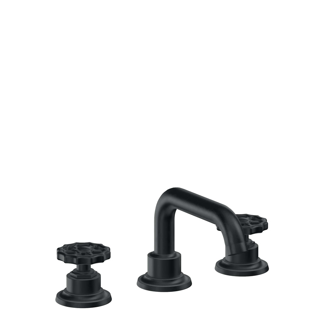 California Faucets Descanso Works 8" Llave de Lavabo de 3 Orificios para Cubierta, con Dos Manerales - Pico Quad Bajo - Carbón