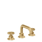 California Faucets Descanso Works 8" Llave de Lavabo de 3 Orificios para Cubierta, con Dos Manerales - Pico Quad Bajo - Oro Satinado de por Vida