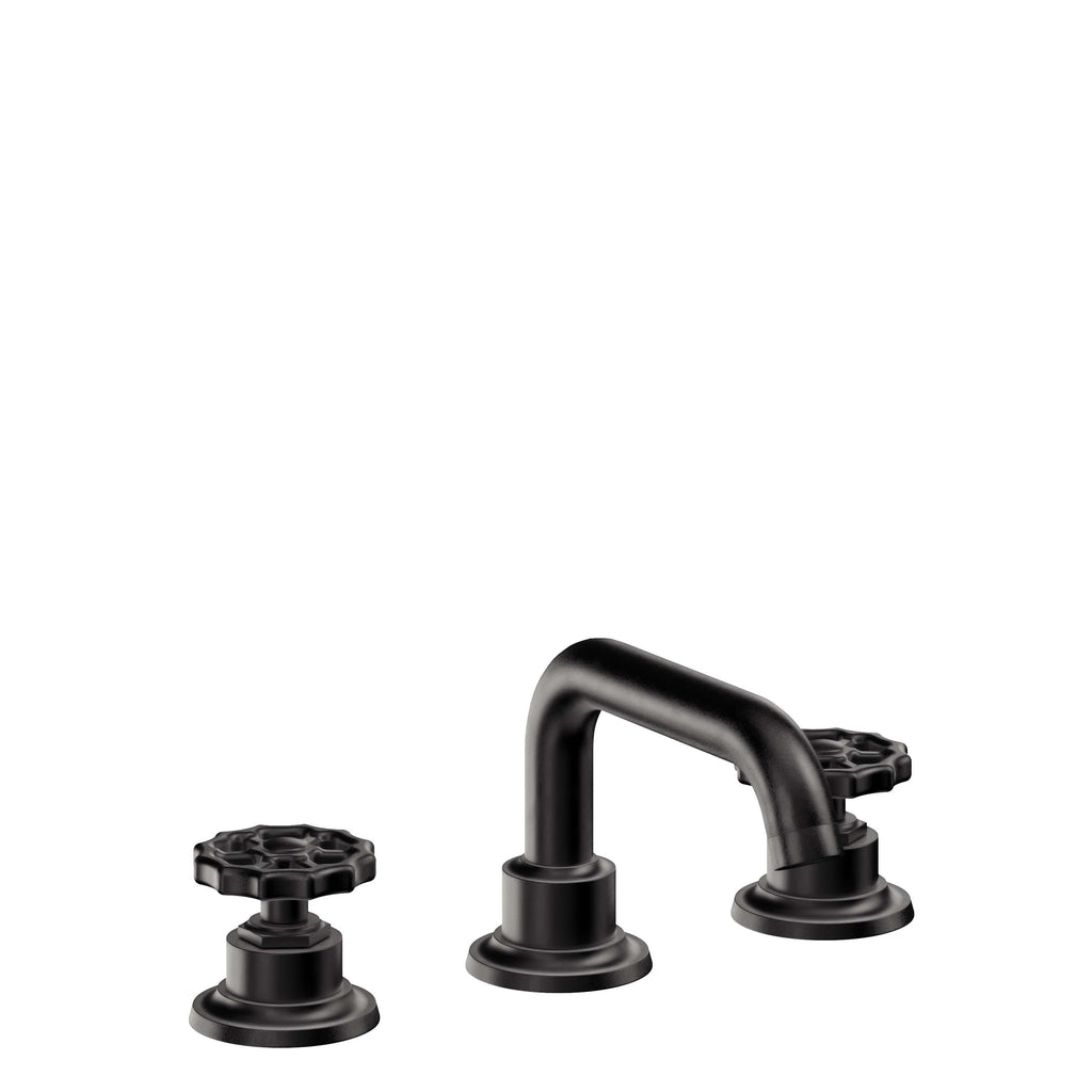 California Faucets Descanso Works 8" Llave de Lavabo de 3 Orificios para Cubierta, con Dos Manerales - Pico Quad Bajo - Negro Mate