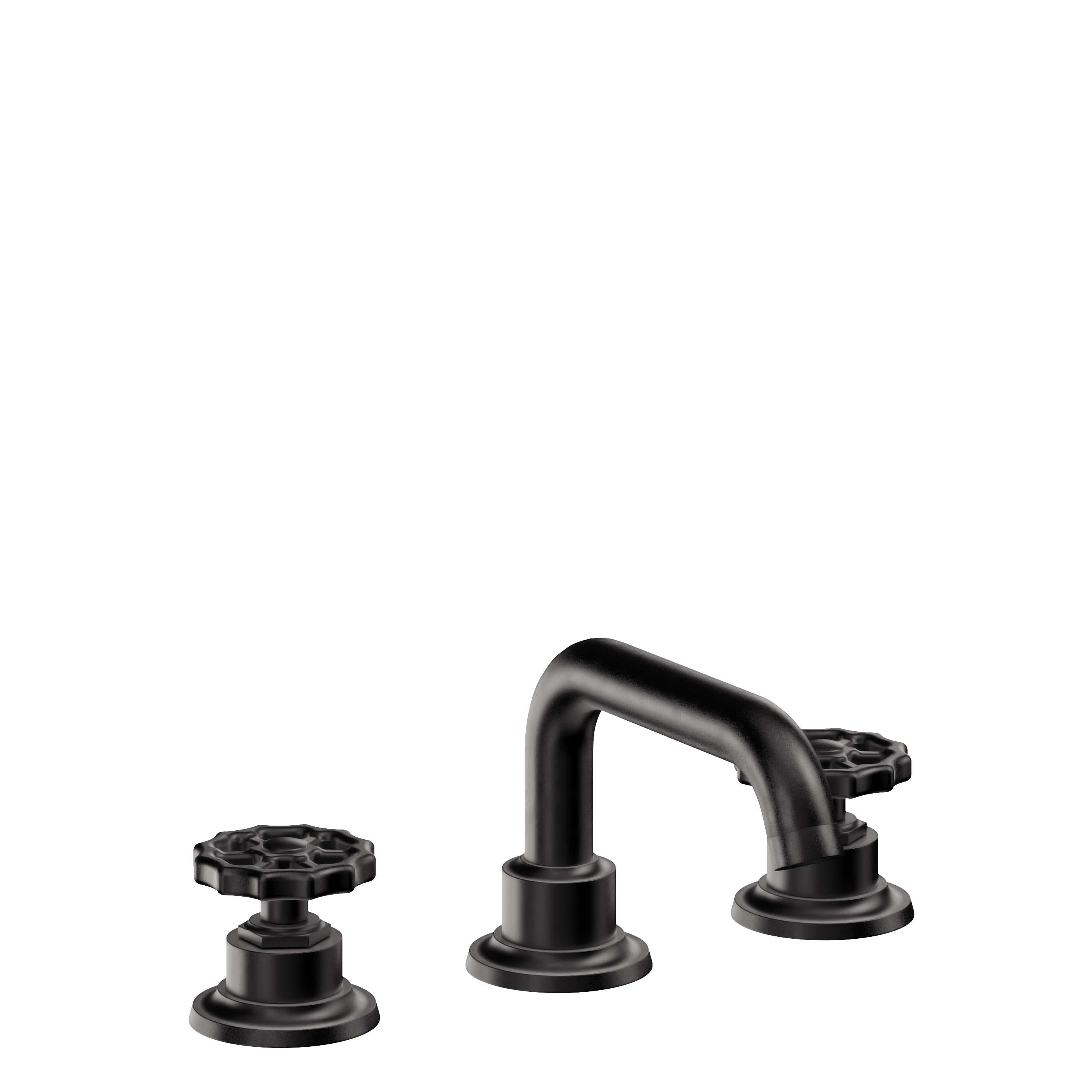 California Faucets Descanso Works 8" Llave de Lavabo de 3 Orificios para Cubierta, con Dos Manerales - Pico Quad Bajo - Negro Mate