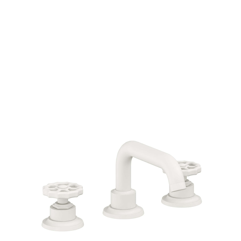 California Faucets Descanso Works 8" Llave de Lavabo de 3 Orificios para Cubierta, con Dos Manerales - Pico Quad Bajo - Blanco Mate