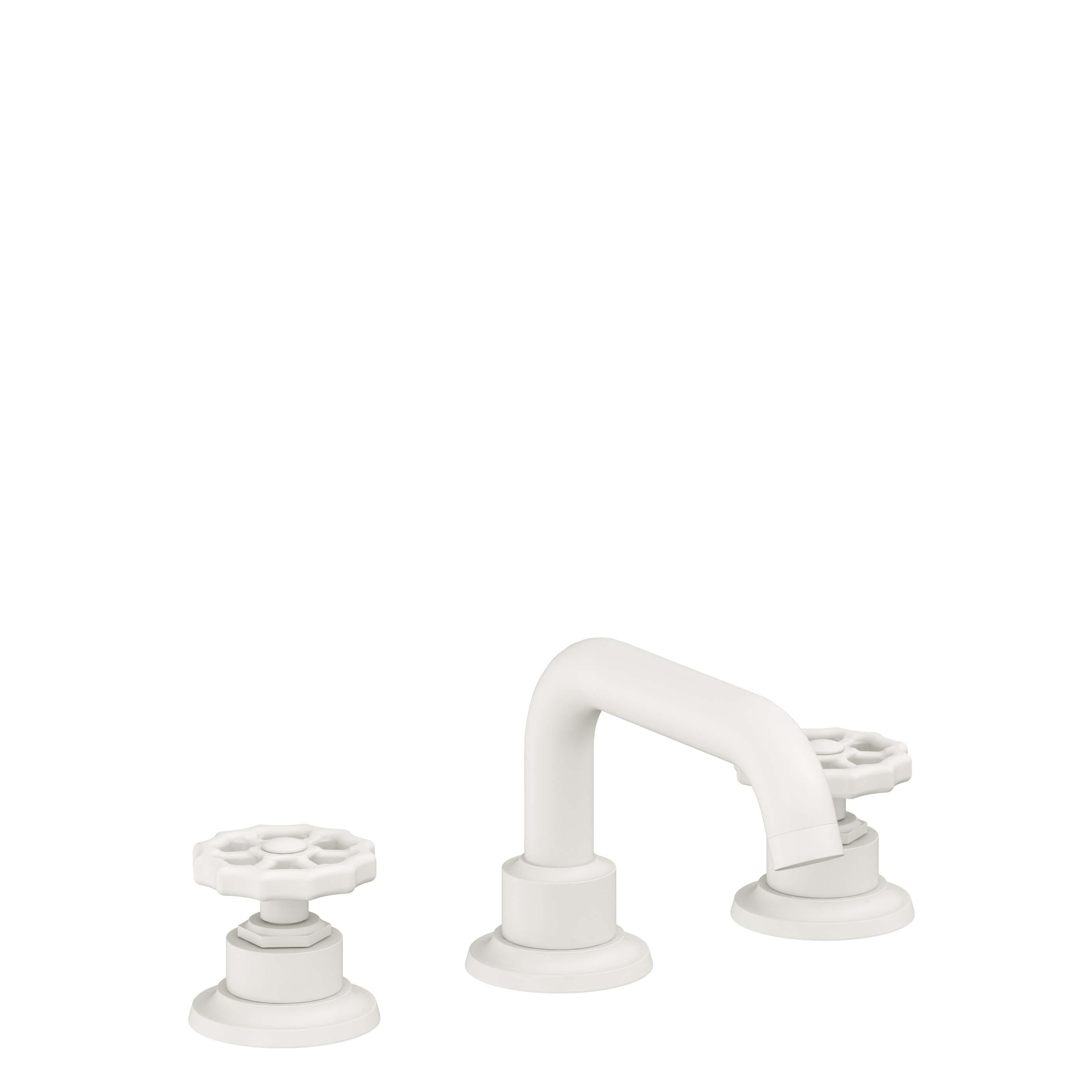 California Faucets Descanso Works 8" Llave de Lavabo de 3 Orificios para Cubierta, con Dos Manerales - Pico Quad Bajo - Blanco Mate