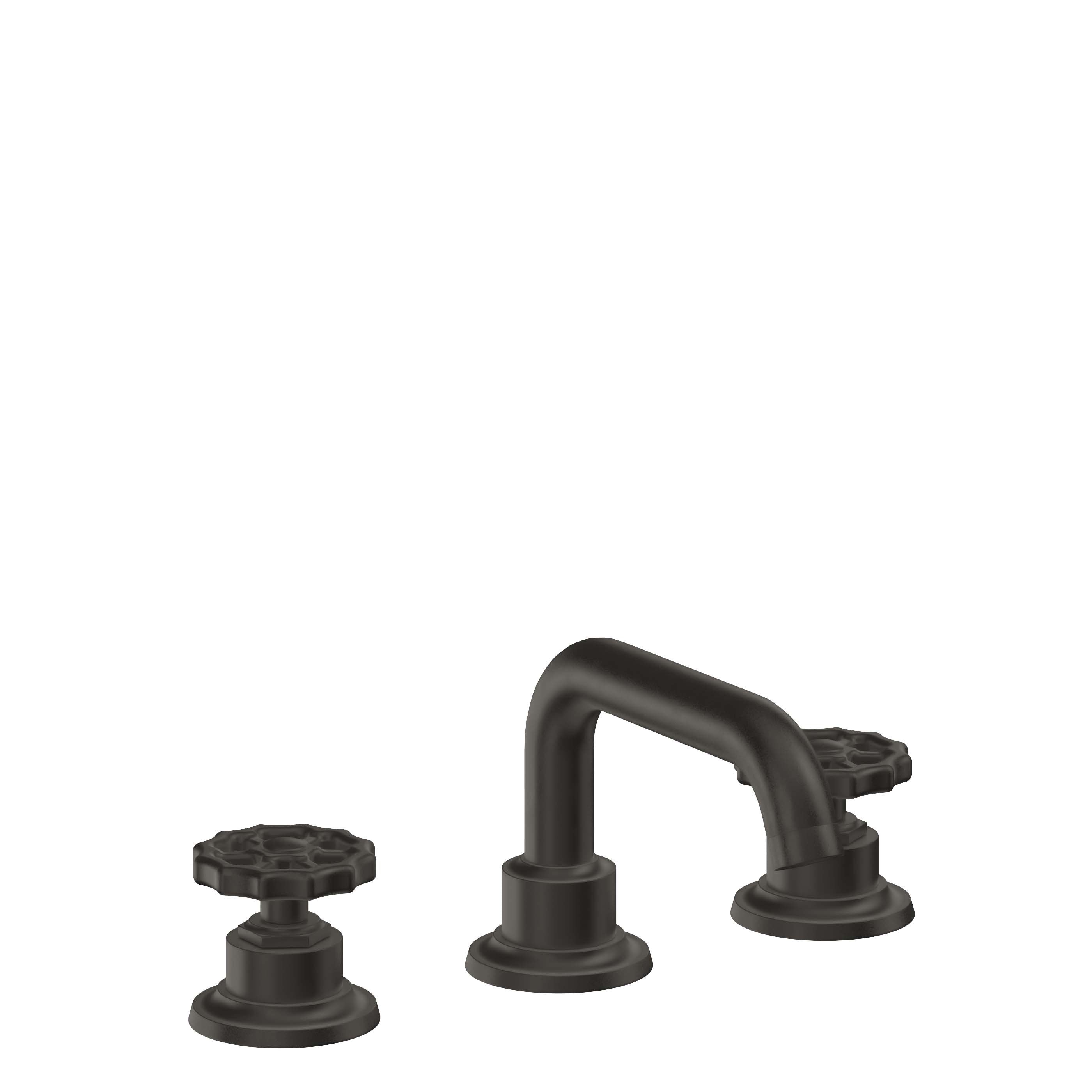 California Faucets Descanso Works 8" Llave de Lavabo de 3 Orificios para Cubierta, con Dos Manerales - Pico Quad Bajo - Bronce Oscuro