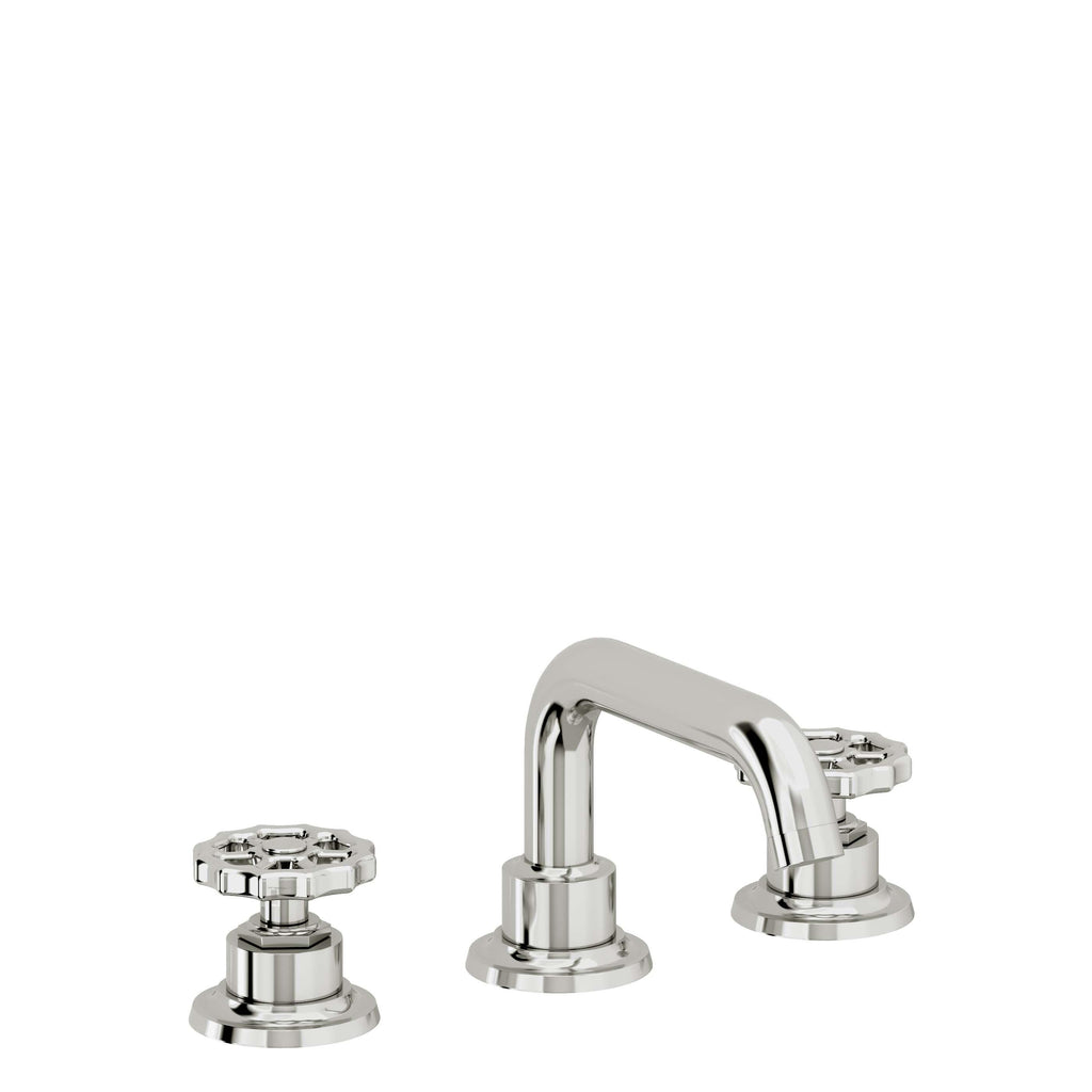 California Faucets Descanso Works 8" Llave de Lavabo de 3 Orificios para Cubierta, con Dos Manerales - Pico Quad Bajo - Cromo Pulido