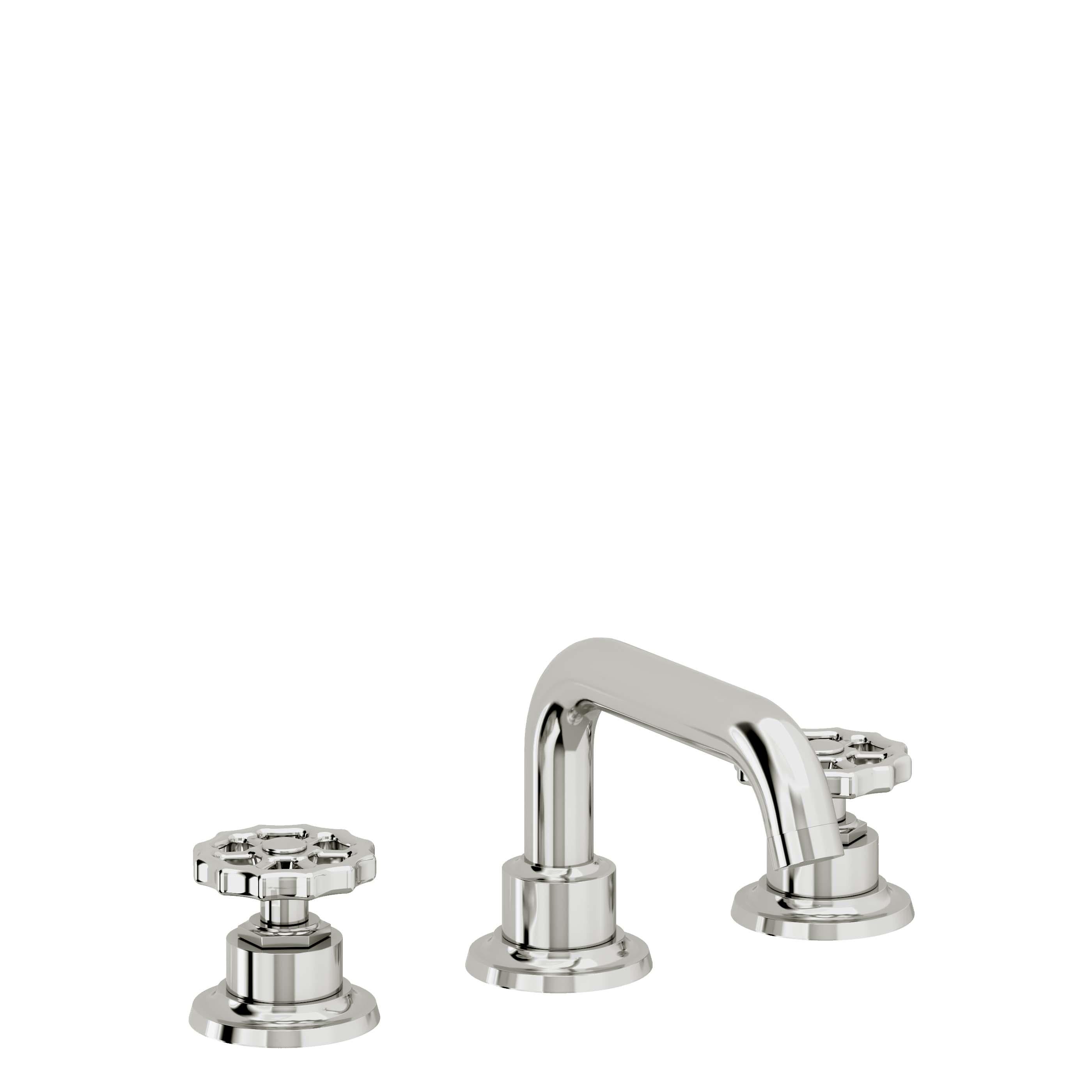 California Faucets Descanso Works 8" Llave de Lavabo de 3 Orificios para Cubierta, con Dos Manerales - Pico Quad Bajo - Cromo Pulido