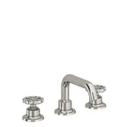 California Faucets Descanso Works 8" Llave de Lavabo de 3 Orificios para Cubierta, con Dos Manerales - Pico Quad Bajo - Níquel Pulido