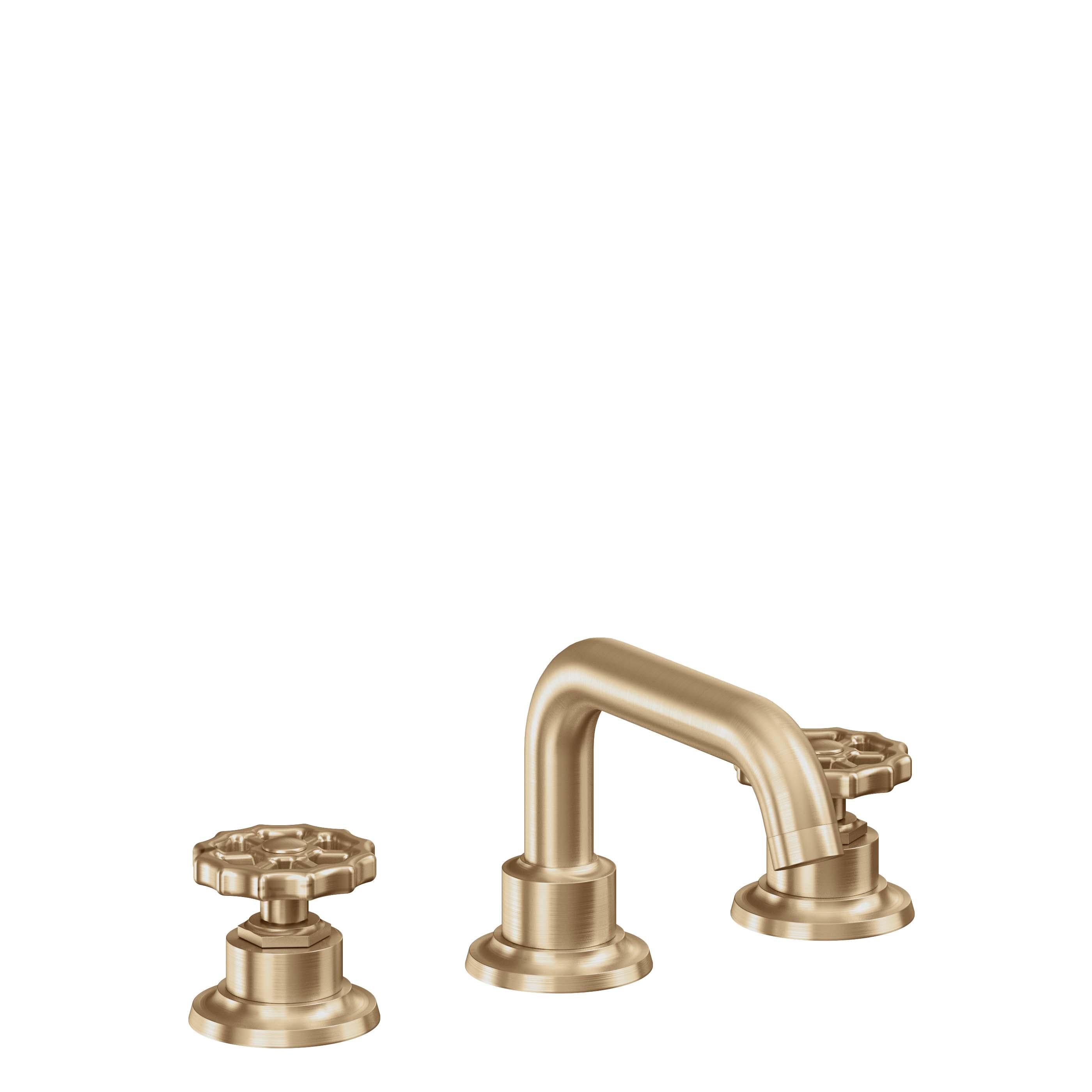 California Faucets Descanso Works 8" Llave de Lavabo de 3 Orificios para Cubierta, con Dos Manerales - Pico Quad Bajo - Bronce Satinado