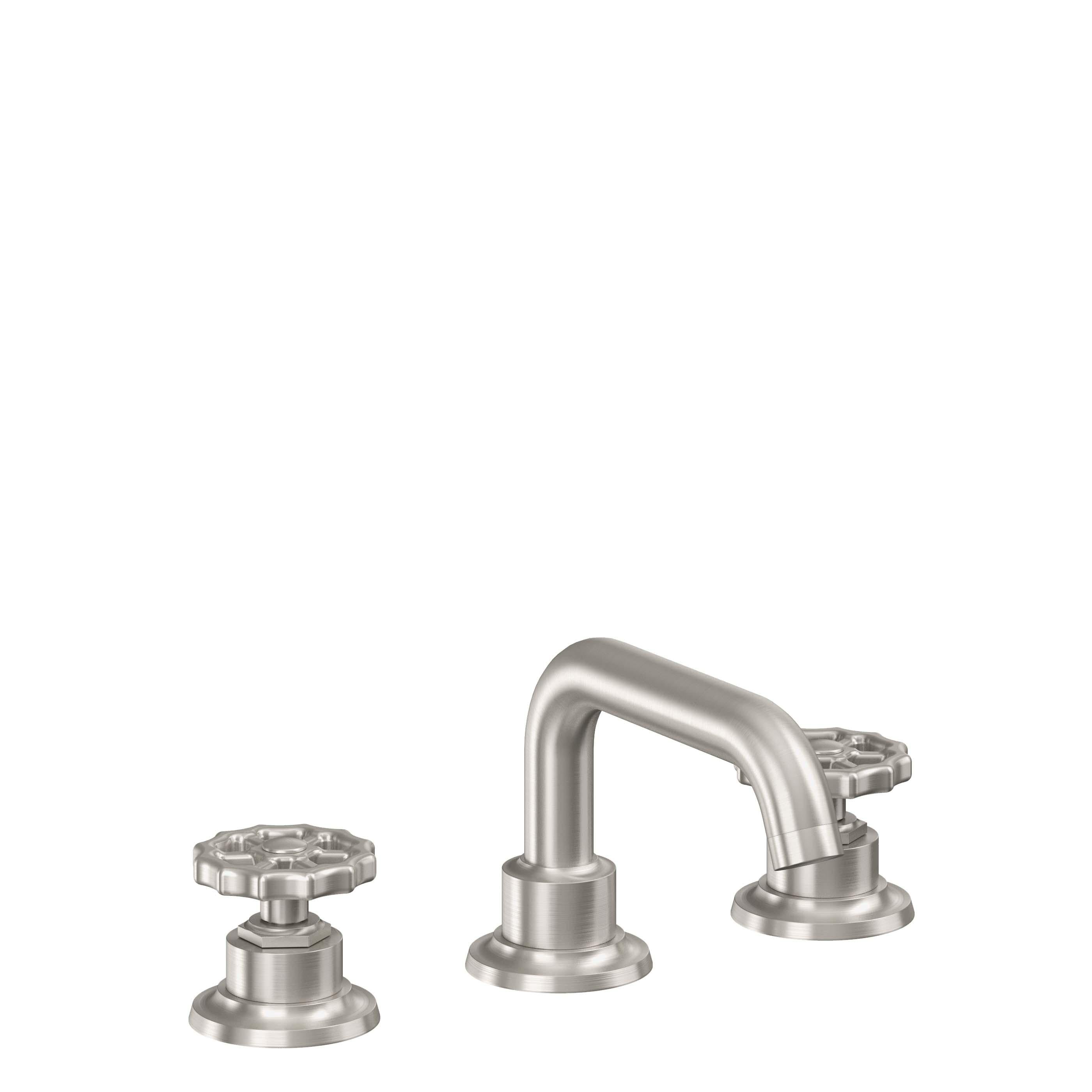 California Faucets Descanso Works 8" Llave de Lavabo de 3 Orificios para Cubierta, con Dos Manerales - Pico Quad Bajo - Acero Inoxidable Ultra
