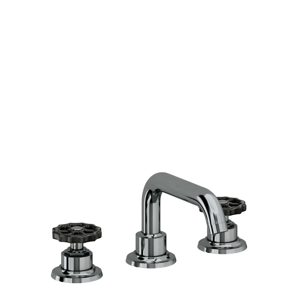 California Faucets Descanso Works 8" Llave de Lavabo de 3 Orificios para Cubierta, con Dos Manerales - Pico Quad Bajo - Níquel Negro