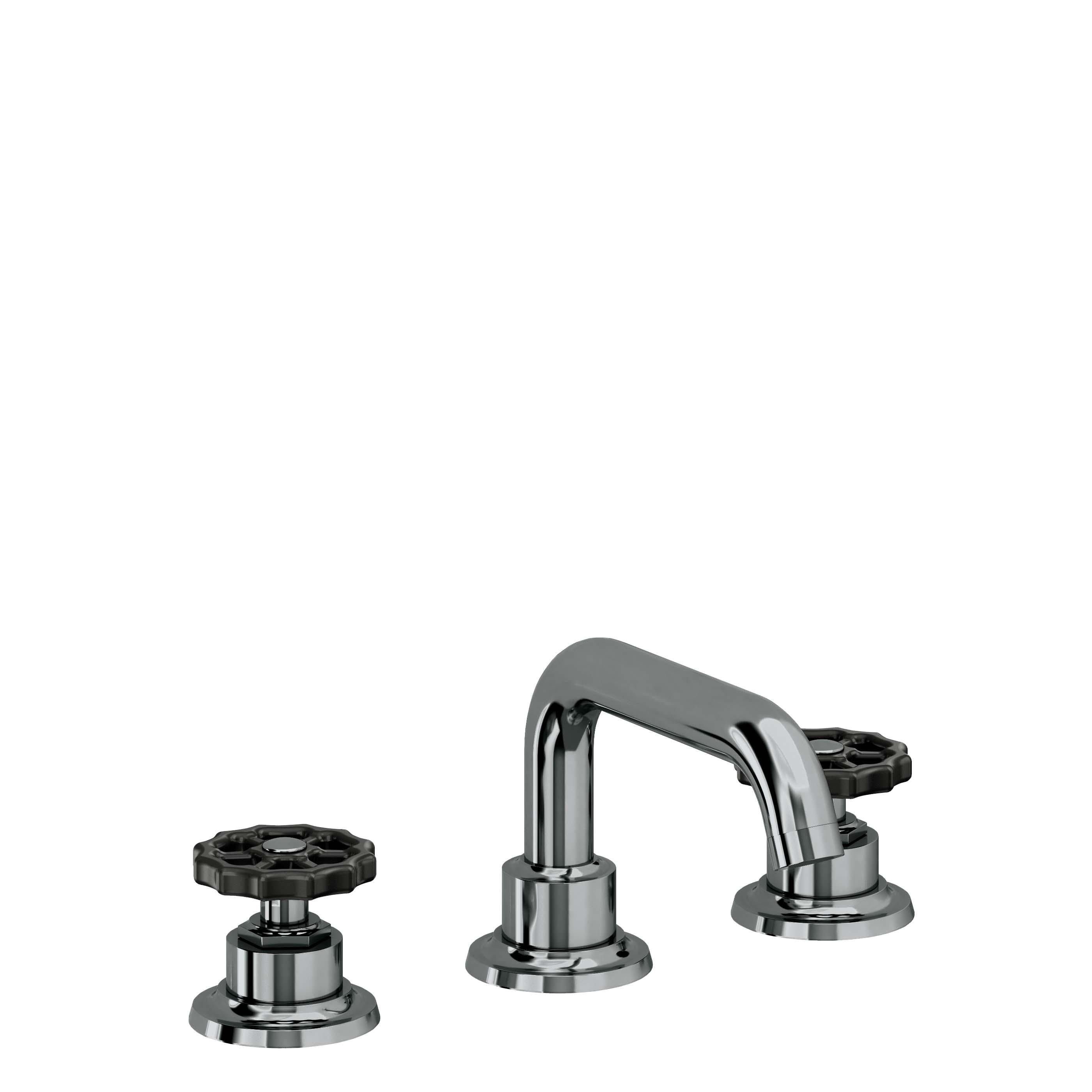 California Faucets Descanso Works 8" Llave de Lavabo de 3 Orificios para Cubierta, con Dos Manerales - Pico Quad Bajo - Níquel Negro