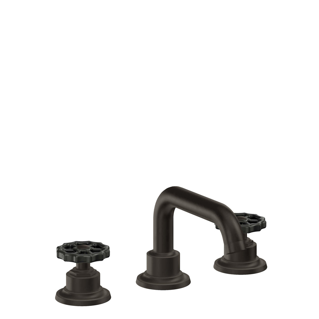 California Faucets Descanso Works 8" Llave de Lavabo de 3 Orificios para Cubierta, con Dos Manerales - Pico Quad Bajo - Bronce Bella Terra
