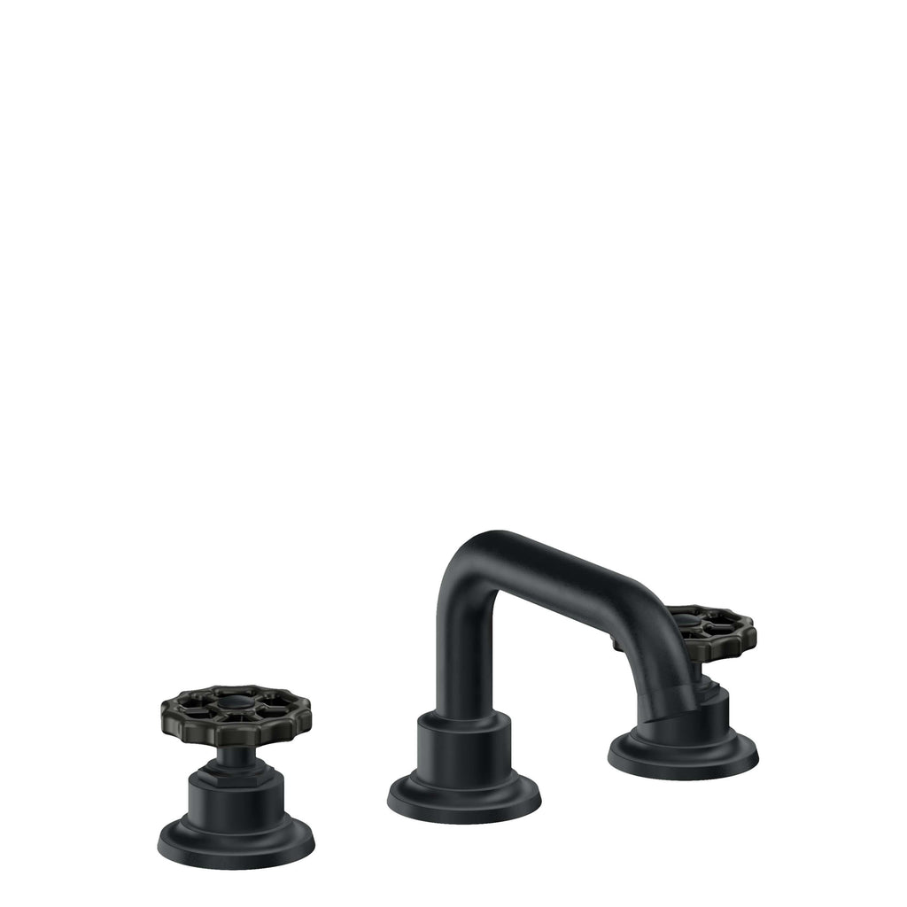 California Faucets Descanso Works 8" Llave de Lavabo de 3 Orificios para Cubierta, con Dos Manerales - Pico Quad Bajo - Carbón