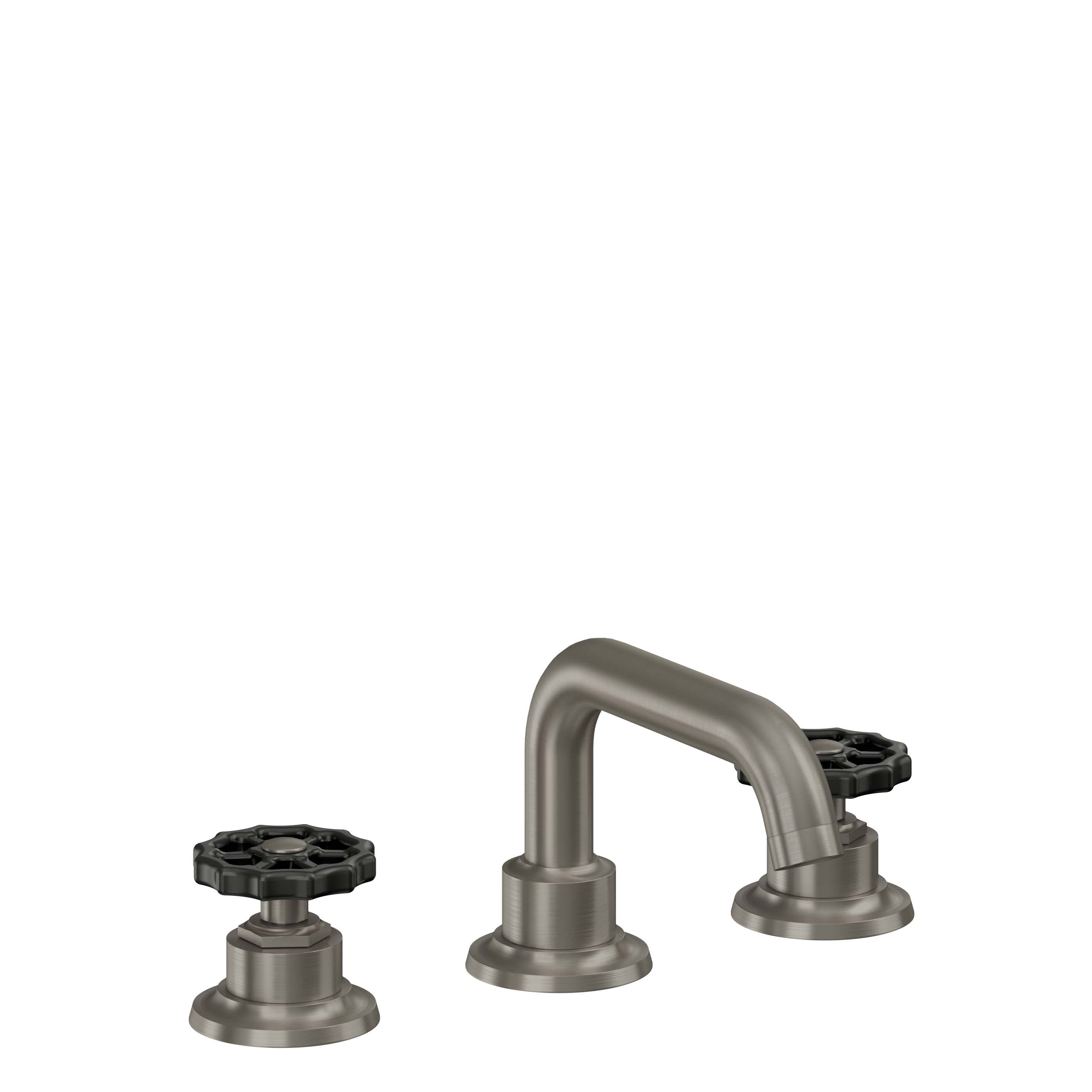 California Faucets Descanso Works 8" Llave de Lavabo de 3 Orificios para Cubierta, con Dos Manerales - Pico Quad Bajo - Grafito