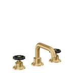 California Faucets Descanso Works 8" Llave de Lavabo de 3 Orificios para Cubierta, con Dos Manerales - Pico Quad Bajo - Oro Satinado de por Vida