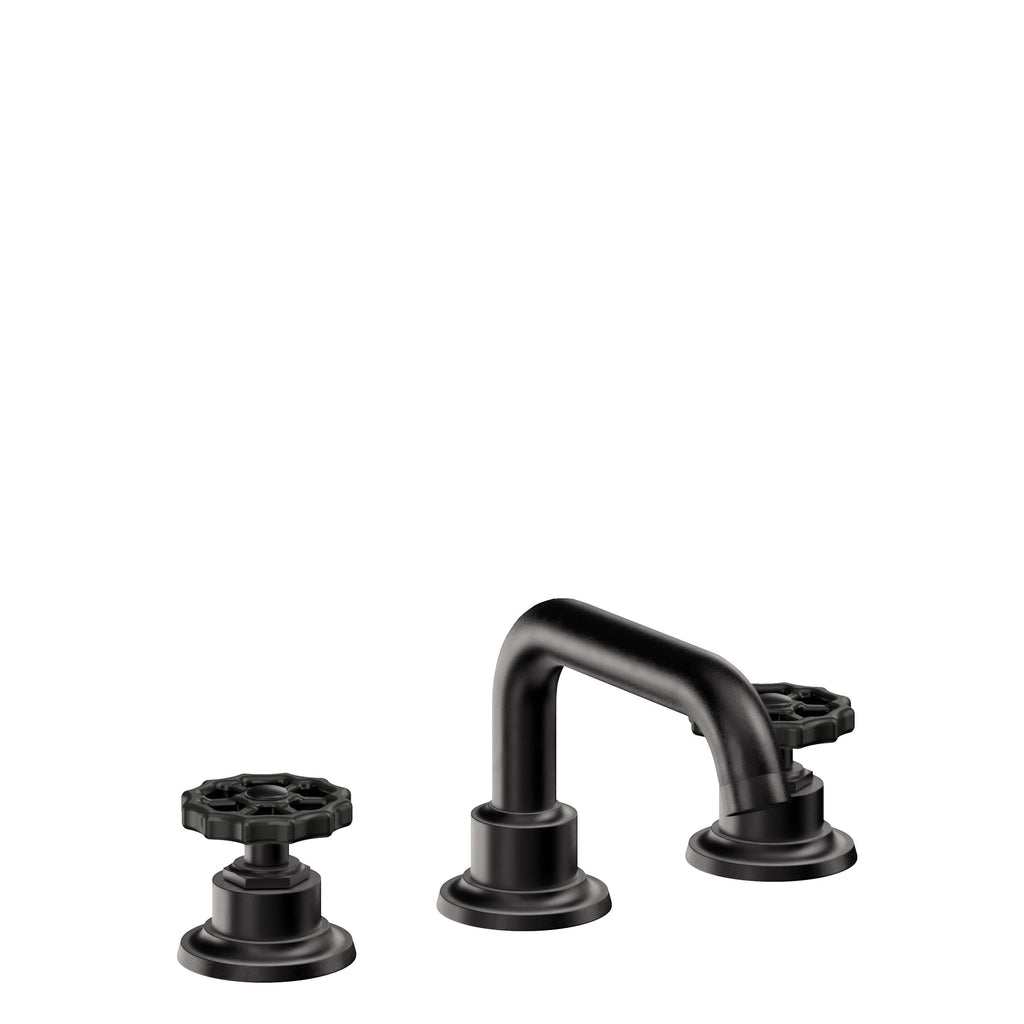 California Faucets Descanso Works 8" Llave de Lavabo de 3 Orificios para Cubierta, con Dos Manerales - Pico Quad Bajo - Negro Mate