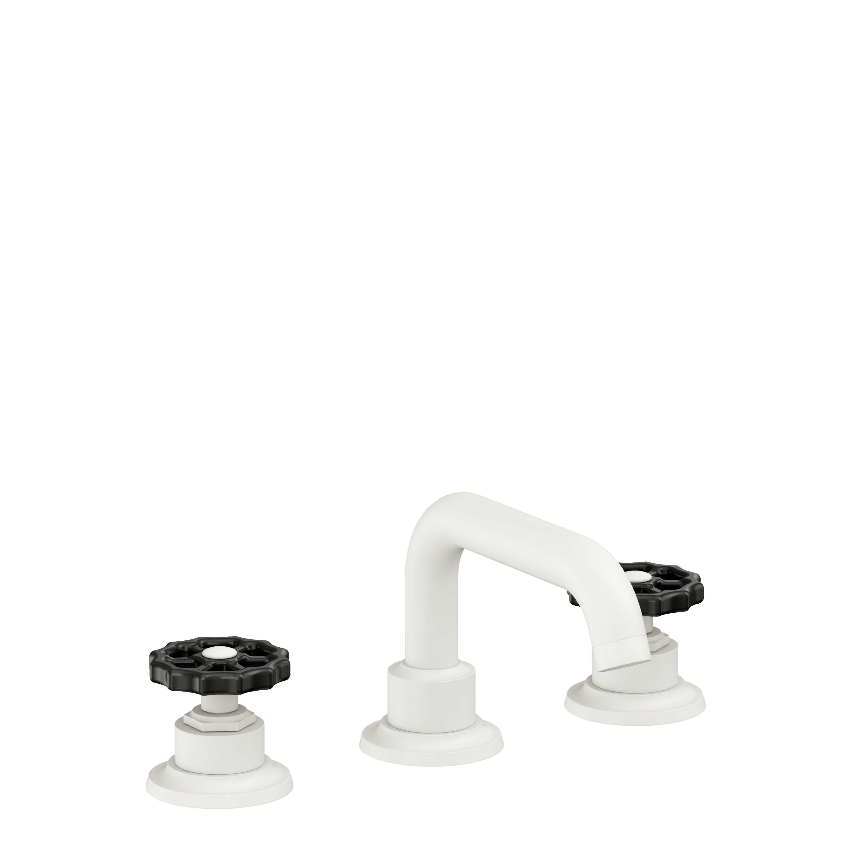 California Faucets Descanso Works 8" Llave de Lavabo de 3 Orificios para Cubierta, con Dos Manerales - Pico Quad Bajo - Blanco Mate