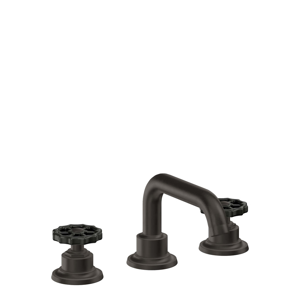 California Faucets Descanso Works 8" Llave de Lavabo de 3 Orificios para Cubierta, con Dos Manerales - Pico Quad Bajo - Bronce Oscuro
