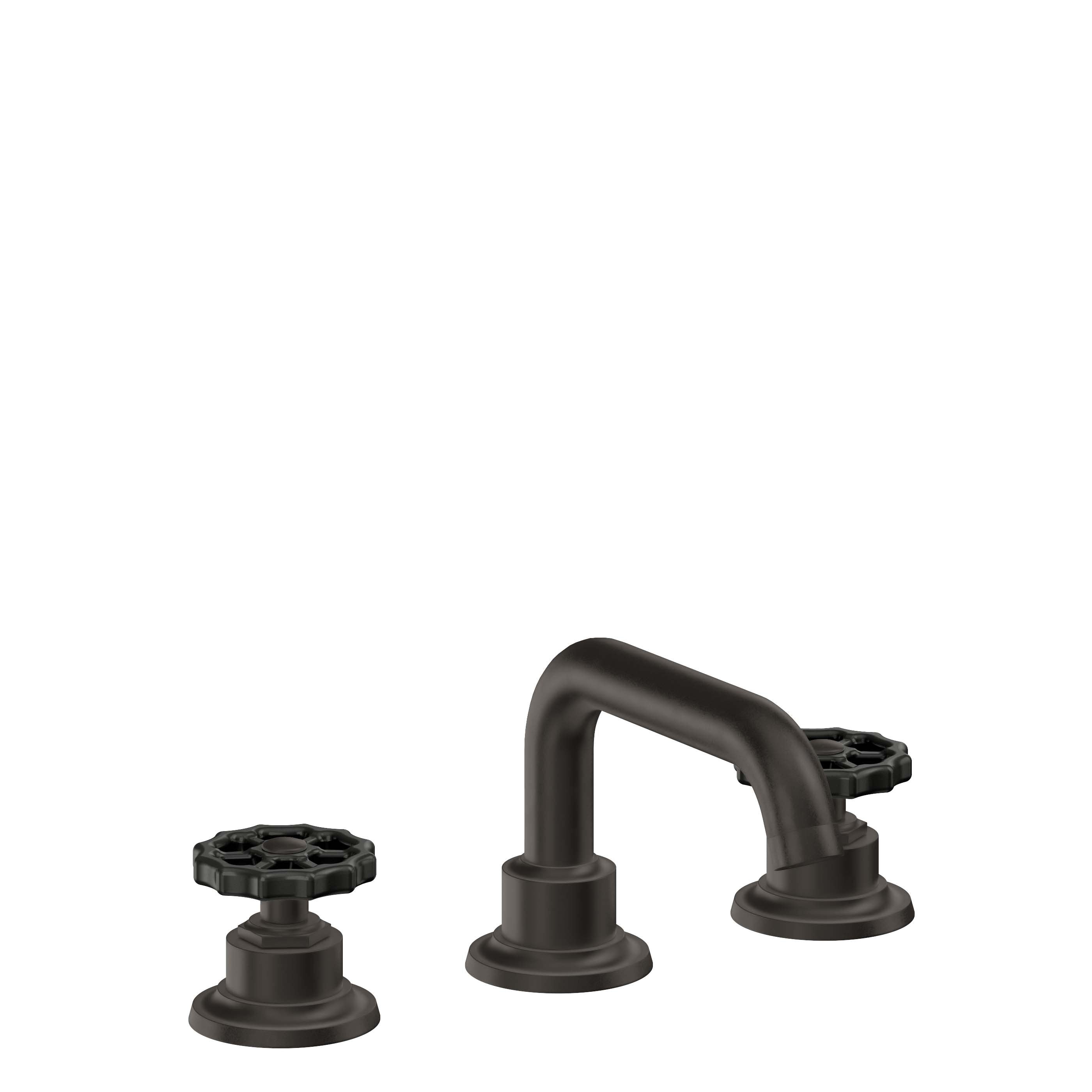 California Faucets Descanso Works 8" Llave de Lavabo de 3 Orificios para Cubierta, con Dos Manerales - Pico Quad Bajo - Bronce Oscuro