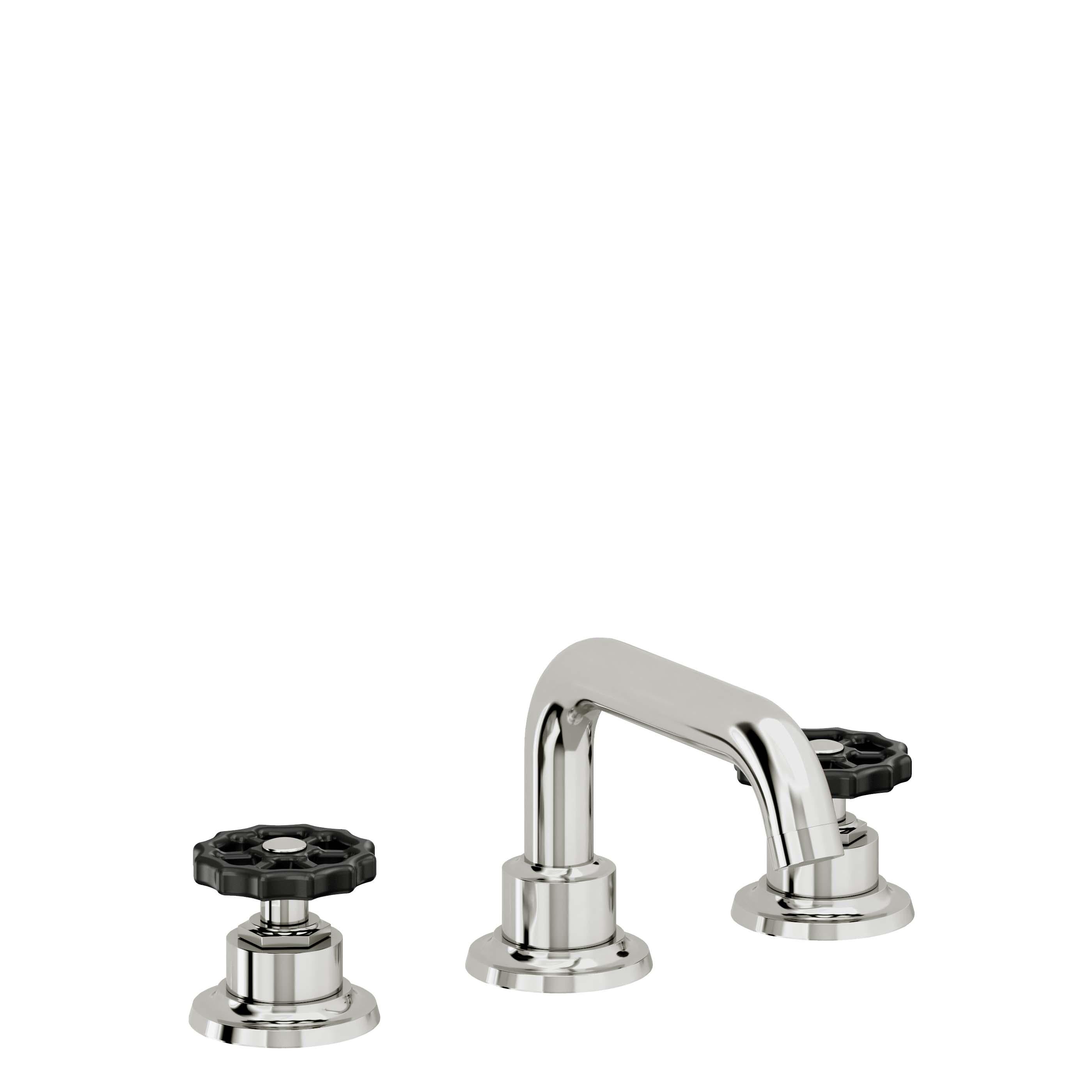 California Faucets Descanso Works 8" Llave de Lavabo de 3 Orificios para Cubierta, con Dos Manerales - Pico Quad Bajo - Cromo Pulido