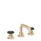 California Faucets Descanso Works 8" Llave de Lavabo de 3 Orificios para Cubierta, con Dos Manerales - Pico Quad Bajo - Latón Satinado