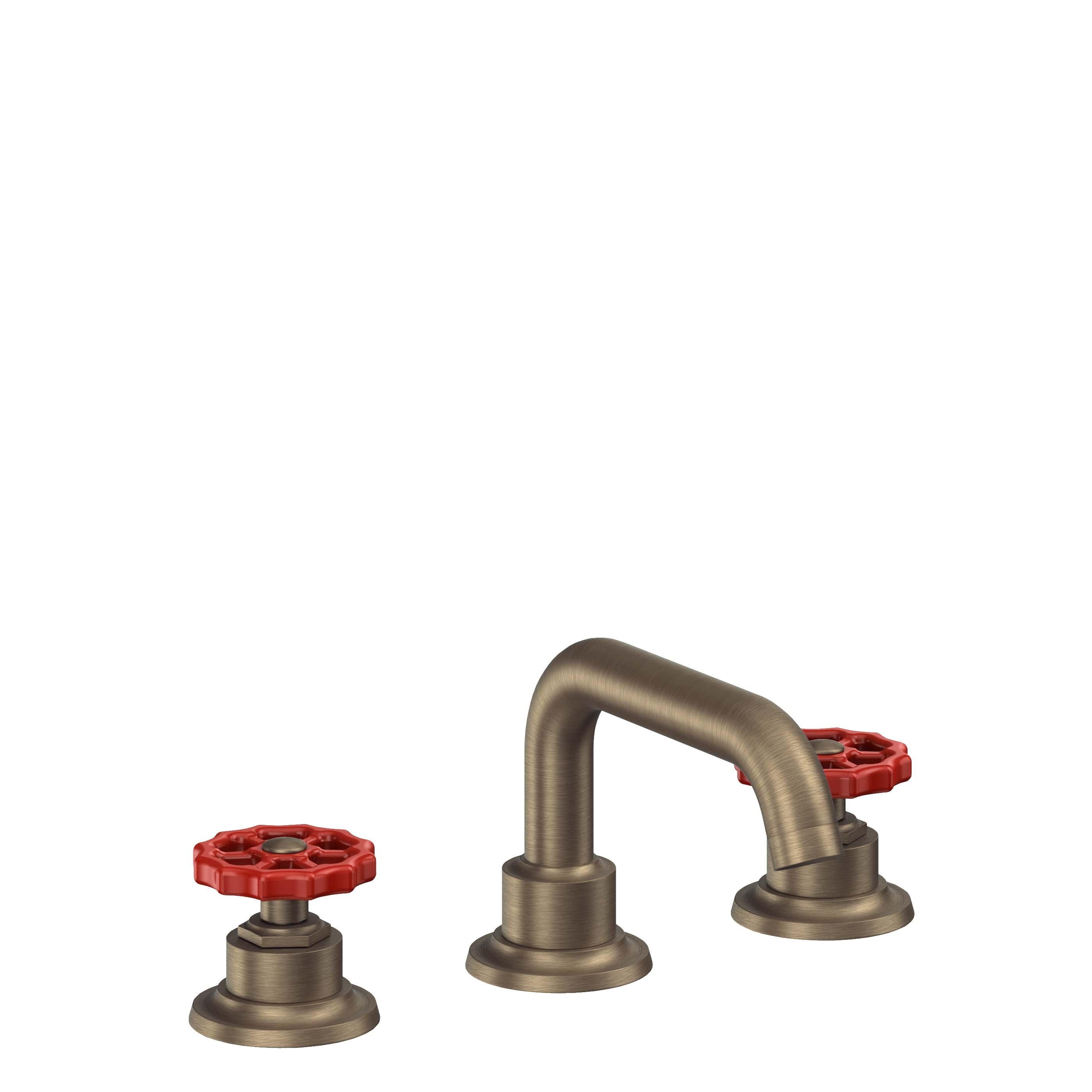 California Faucets Descanso Works 8" Llave de Lavabo de 3 Orificios para Cubierta, con Dos Manerales - Pico Quad Bajo - Latón Antiguo Mate