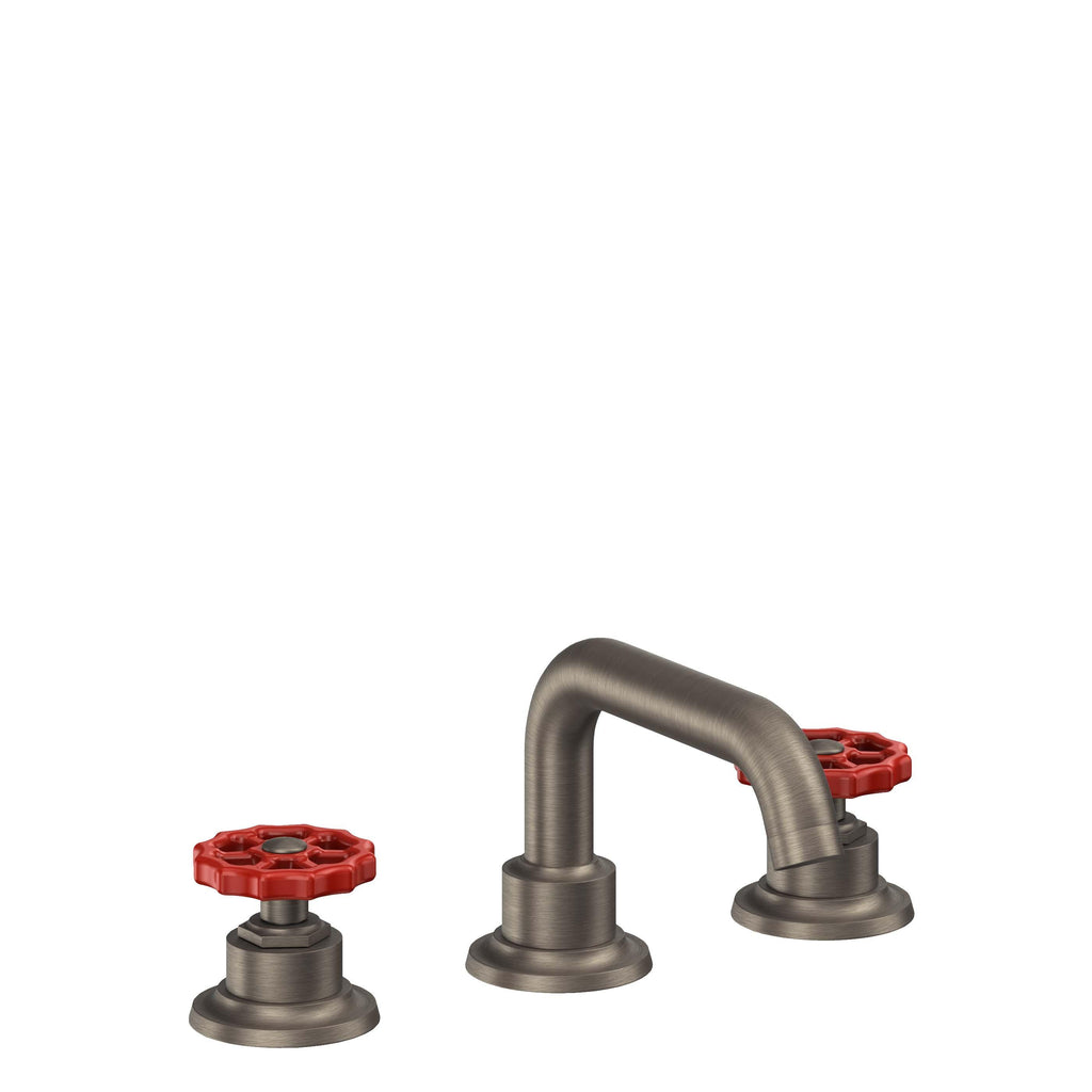 California Faucets Descanso Works 8" Llave de Lavabo de 3 Orificios para Cubierta, con Dos Manerales - Pico Quad Bajo - Níquel Antiguo Mate