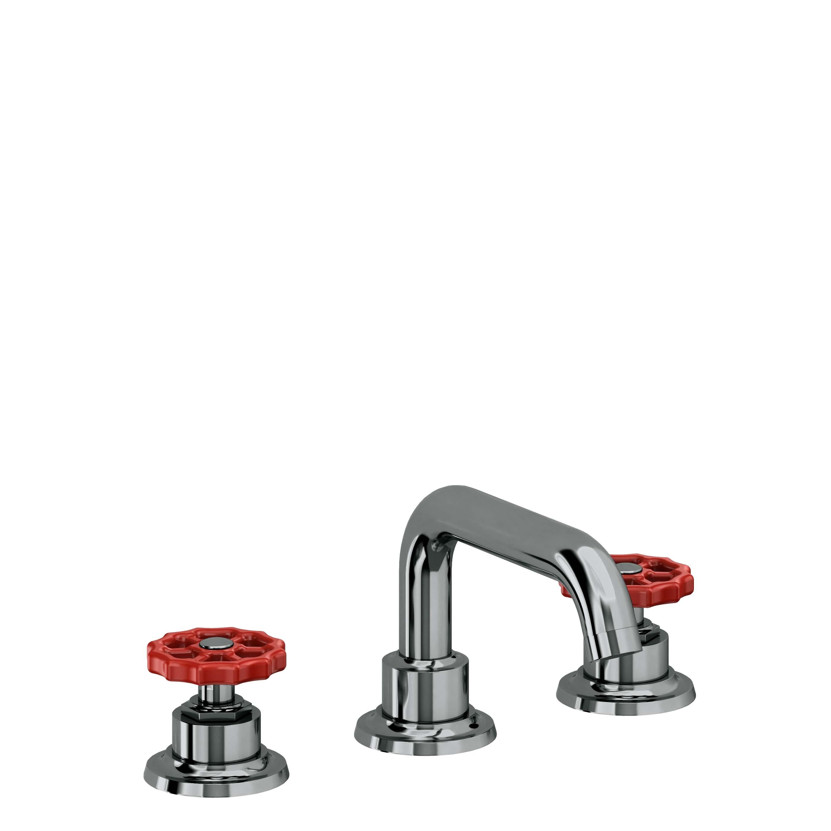 California Faucets Descanso Works 8" Llave de Lavabo de 3 Orificios para Cubierta, con Dos Manerales - Pico Quad Bajo - Níquel Negro