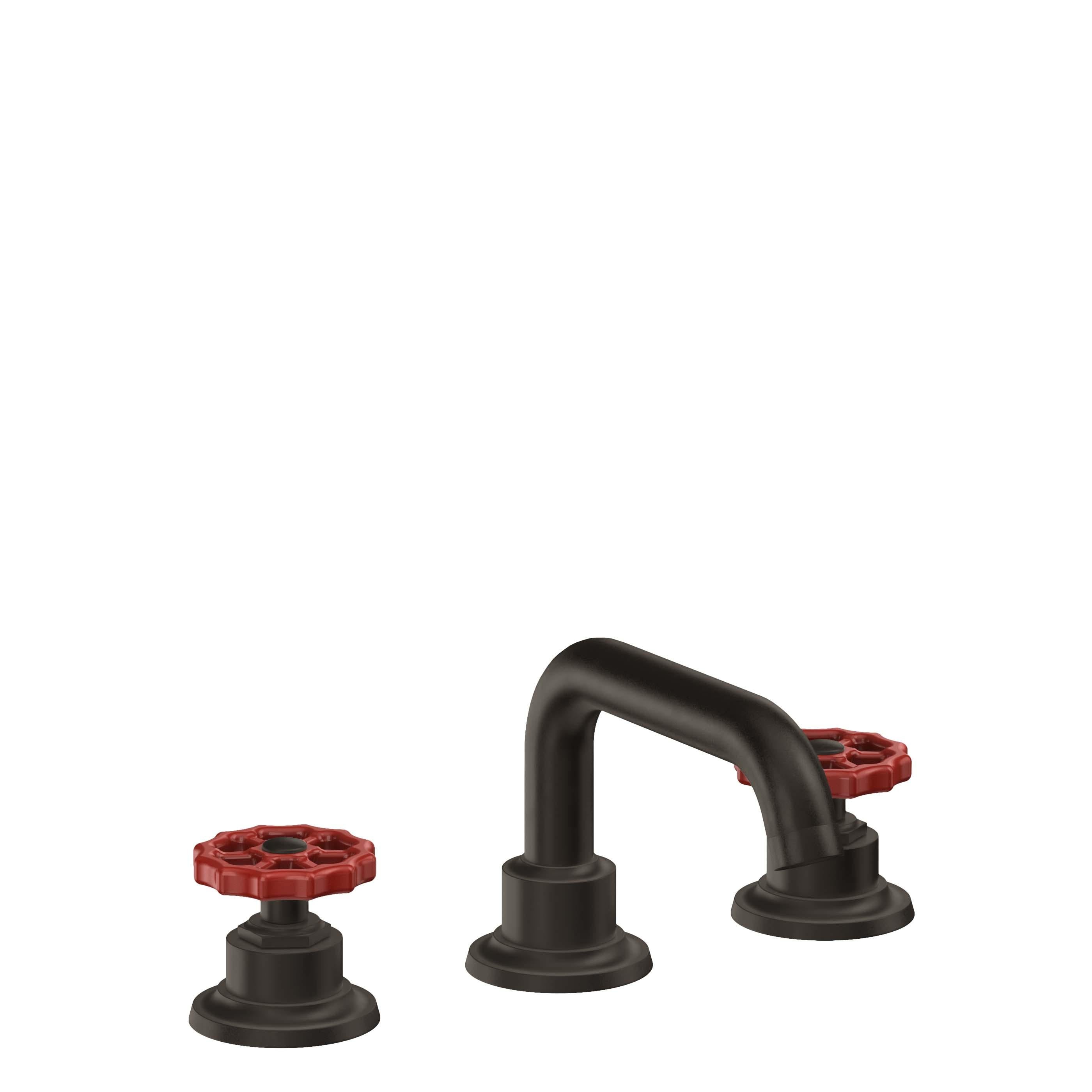 California Faucets Descanso Works 8" Llave de Lavabo de 3 Orificios para Cubierta, con Dos Manerales - Pico Quad Bajo - Bronce Bella Terra