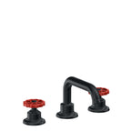 California Faucets Descanso Works 8" Llave de Lavabo de 3 Orificios para Cubierta, con Dos Manerales - Pico Quad Bajo - Carbón
