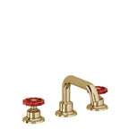 California Faucets Descanso Works 8" Llave de Lavabo de 3 Orificios para Cubierta, con Dos Manerales - Pico Quad Bajo - Oro Francés